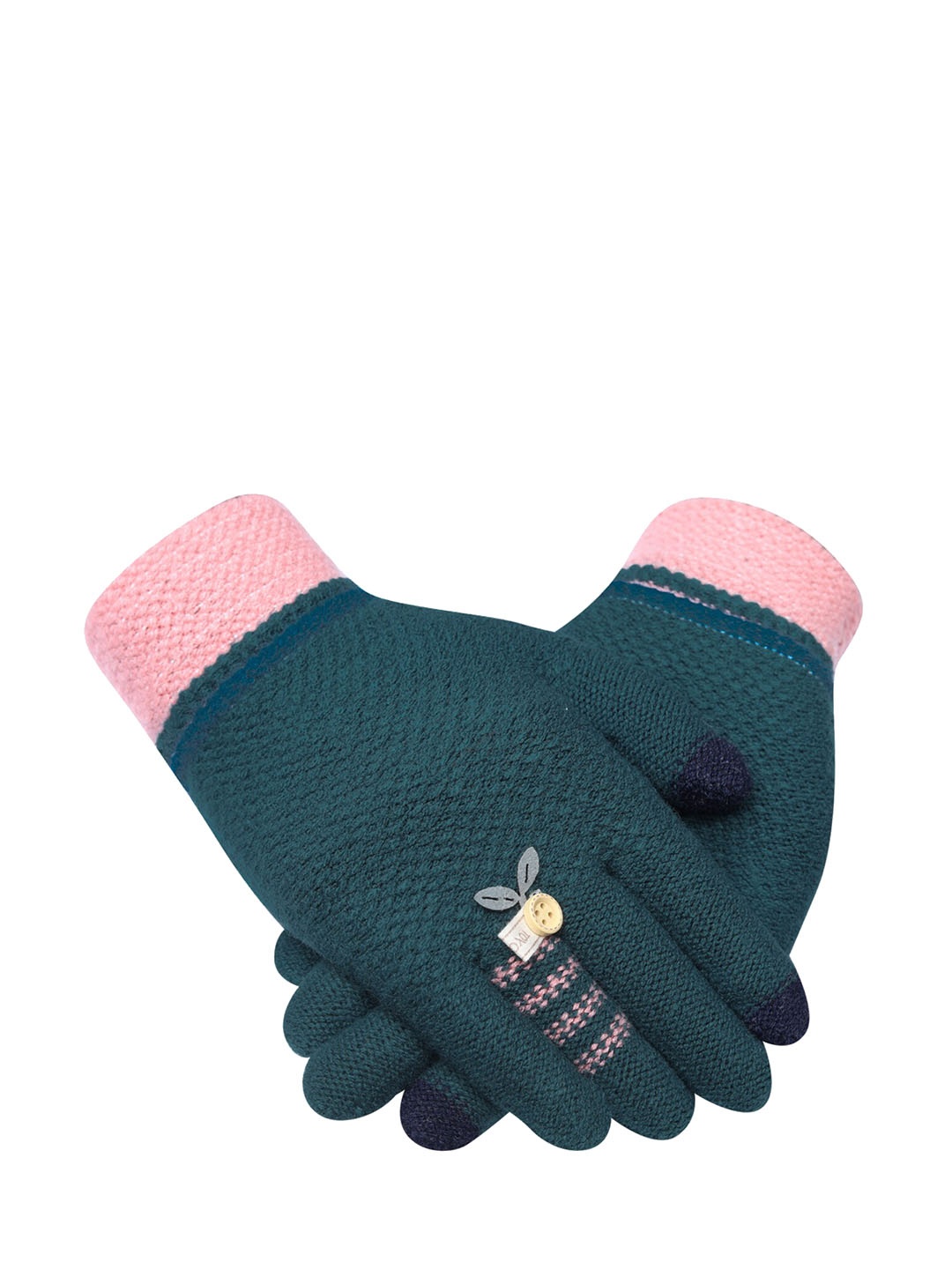 

LOOM LEGACY Women Knitted Design Winter Acrylic Woollen Hand Gloves, Green