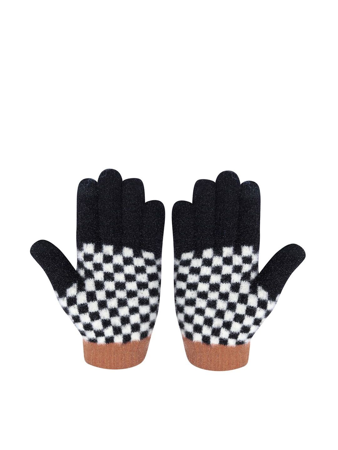 

LOOM LEGACY Women Knitted Design Winter Acrylic Woollen Gloves, Black