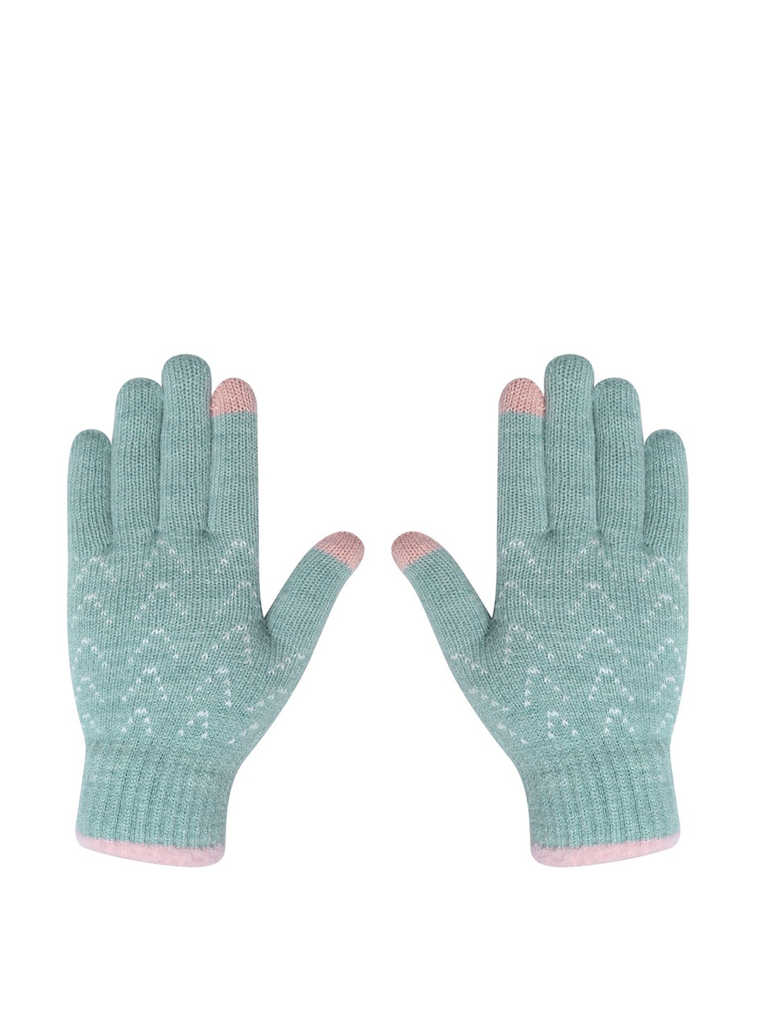 

LOOM LEGACY Women Winter Acrylic Woolen Printed Hand Gloves, Turquoise blue