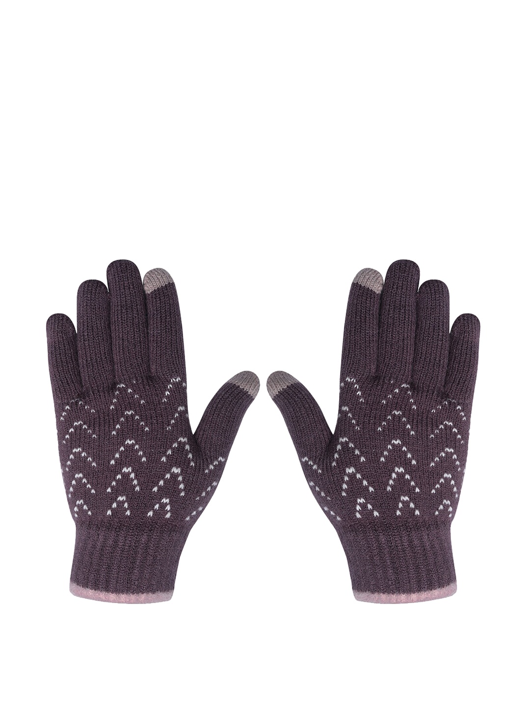 

LOOM LEGACY Women Knitted Design Winter Acrylic Hand Gloves, Burgundy