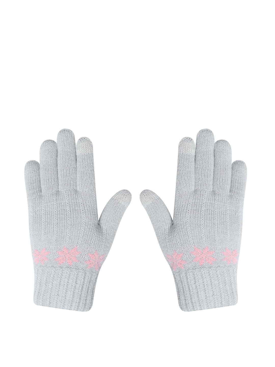 

LOOM LEGACY Women Winter Acrylic Woolen Floral Print Hand Gloves, Grey