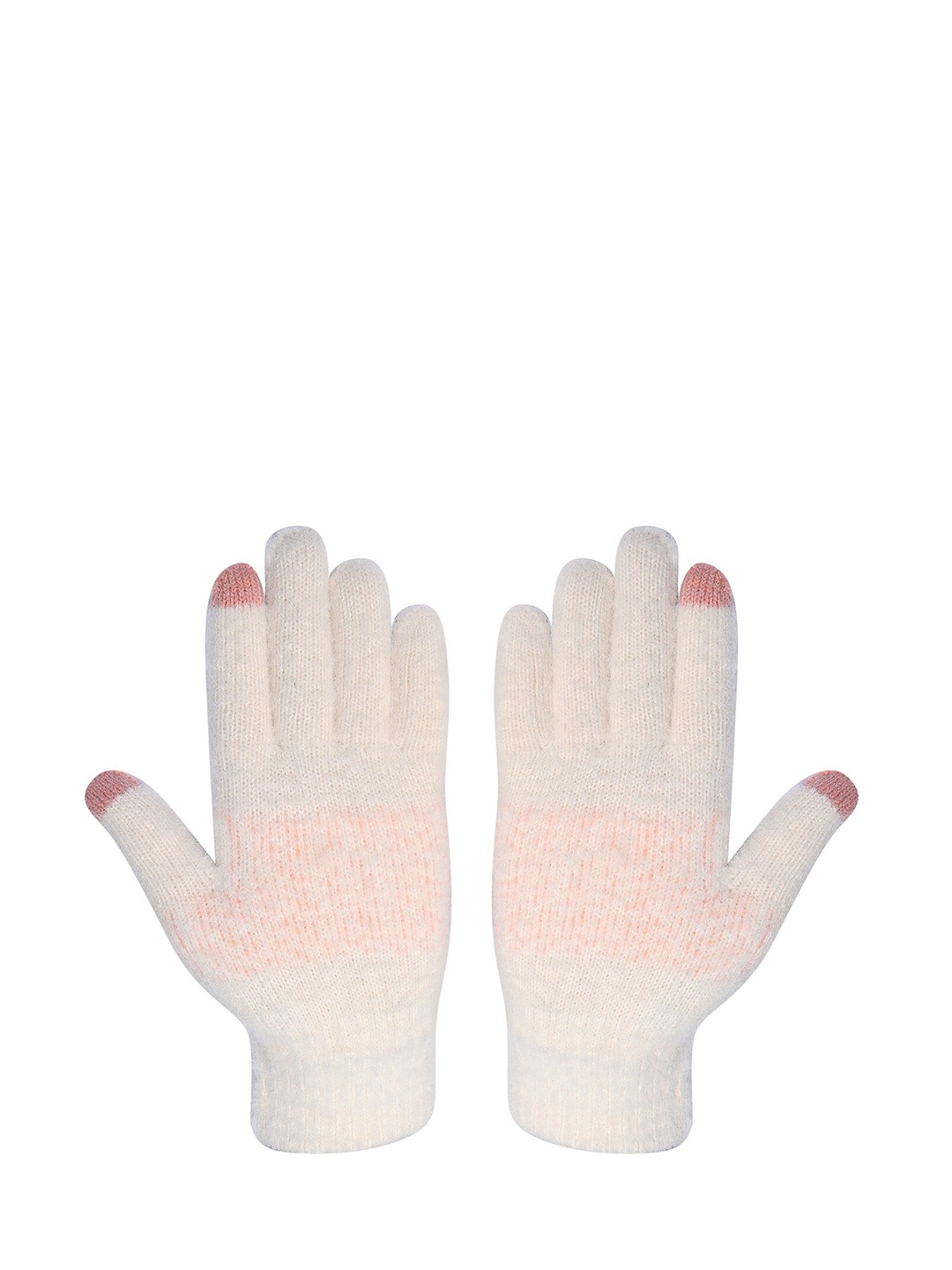 

LOOM LEGACY Women Winter Acrylic Woolen Printed Hand Gloves, Cream