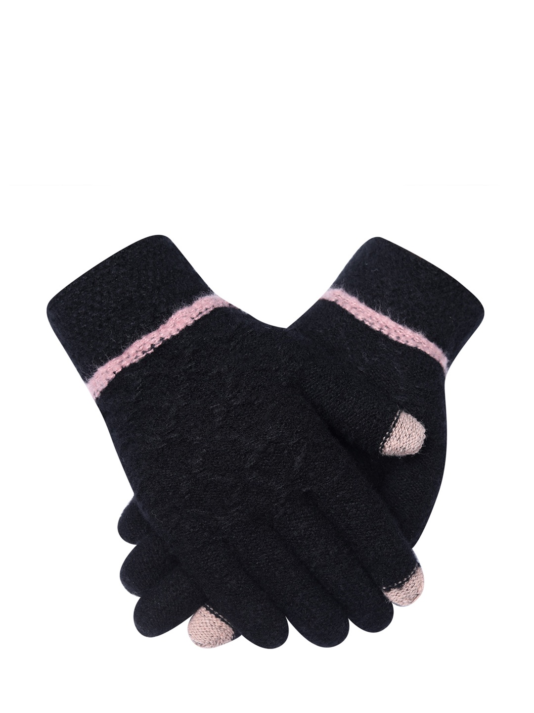 

LOOM LEGACY Women Knitted Design Winter Acrylic Woollen Hand Gloves, Black