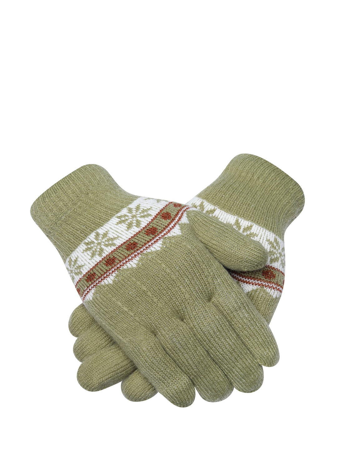 

LOOM LEGACY Women Knitted Design Winter Acrylic Woollen Hand Gloves, Green