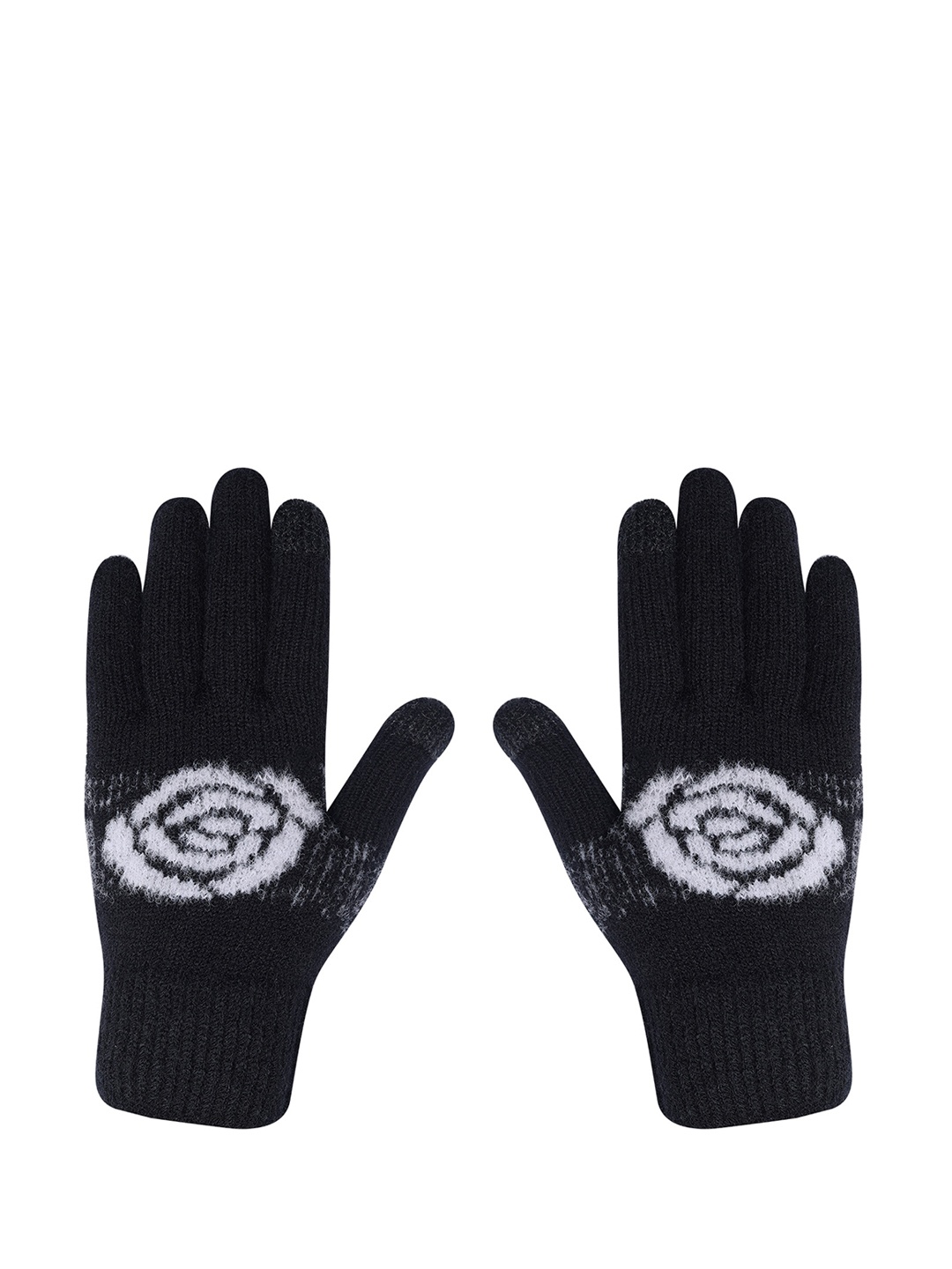 

LOOM LEGACY Women Winter Acrylic Woolen Printed Hand Gloves, Black