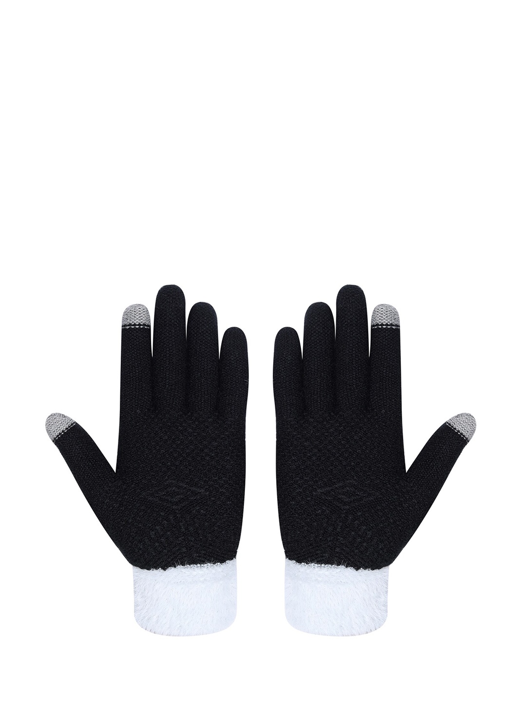 

LOOM LEGACY Women Winter Acrylic Woolen Solid Design Hand Gloves, Black