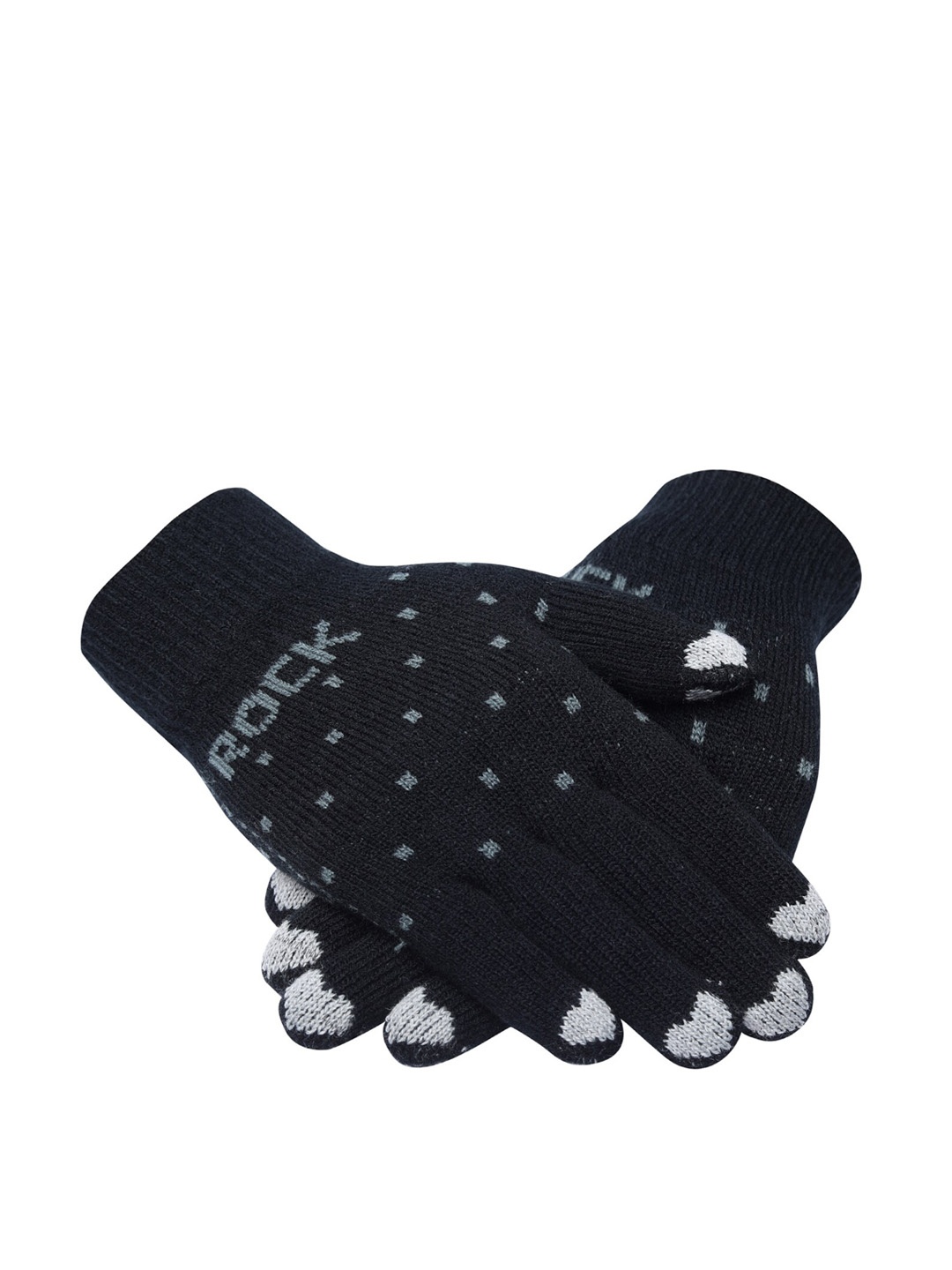 

LOOM LEGACY Women Knitted Design Winter Acrylic Woollen Hand Gloves, Black