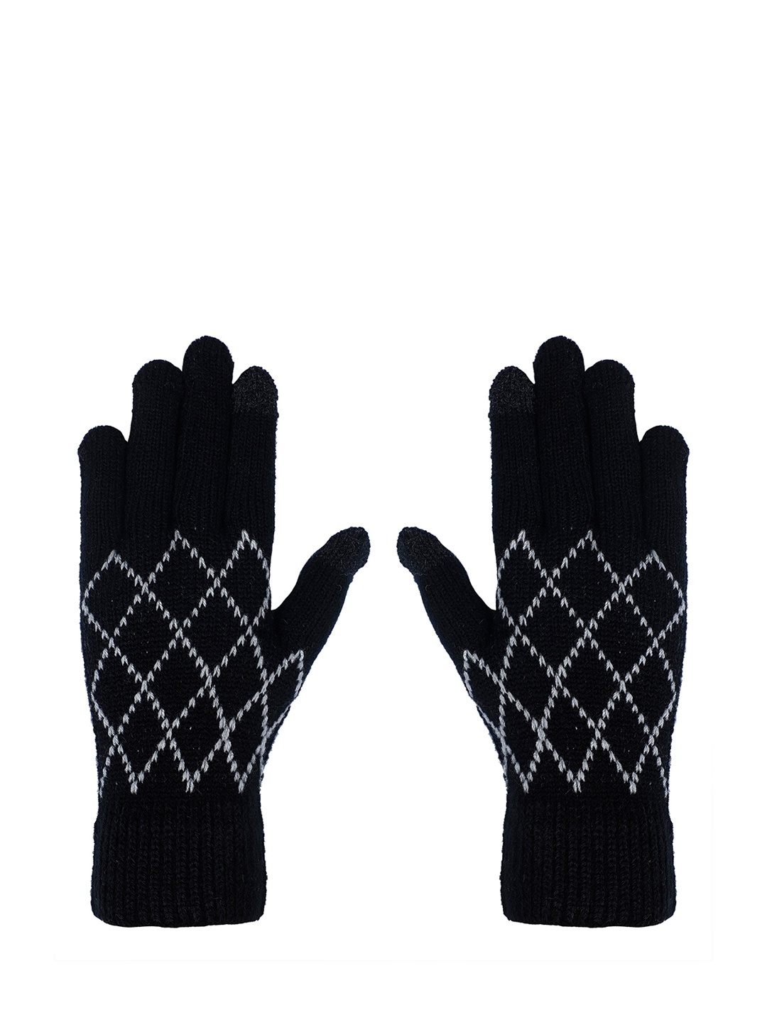 

LOOM LEGACY Women Knitted Design Winter Acrylic Woollen Gloves, Black