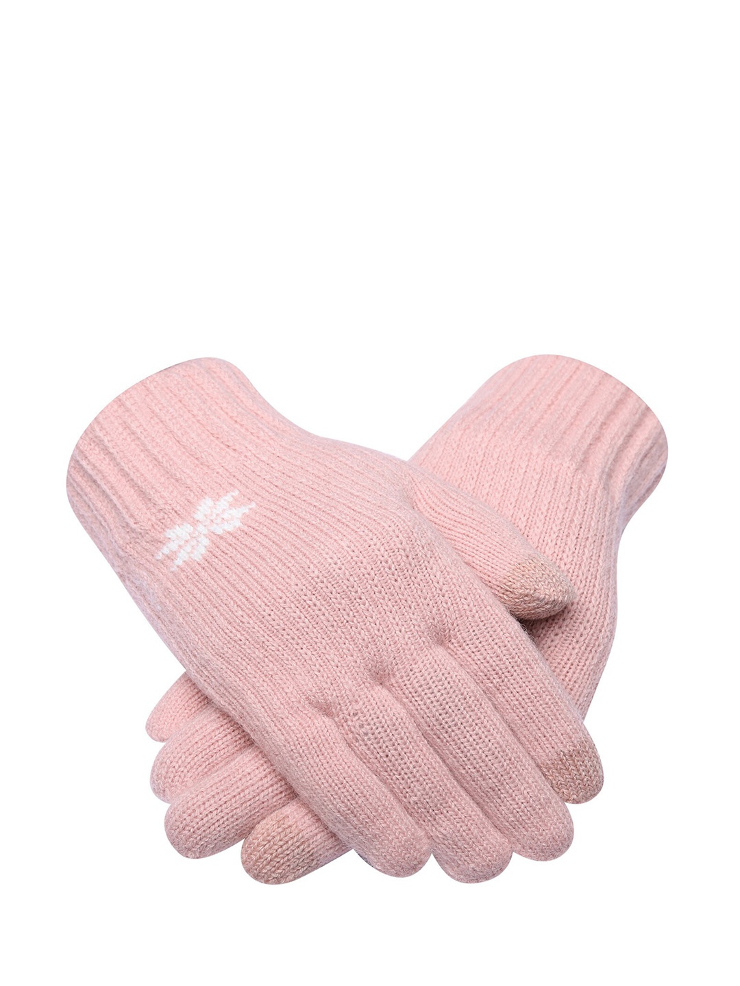 

LOOM LEGACY Women Winter Acrylic Woolen Solid Design Hand Gloves, Pink
