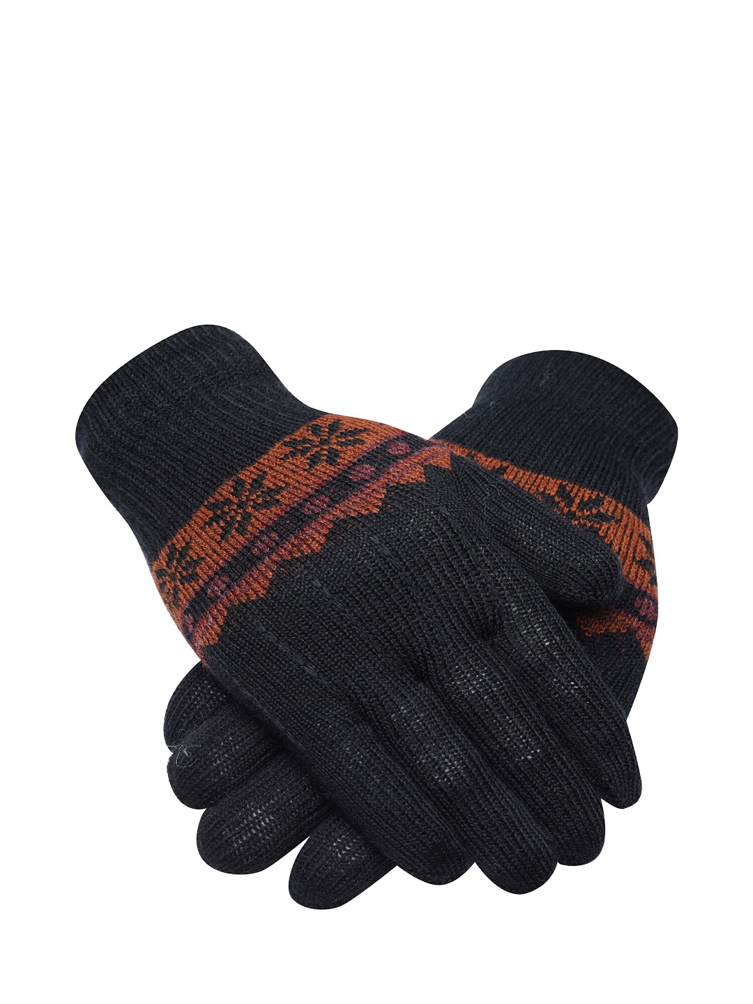 

LOOM LEGACY Women Winter Acrylic Woolen Printed Hand Gloves, Black