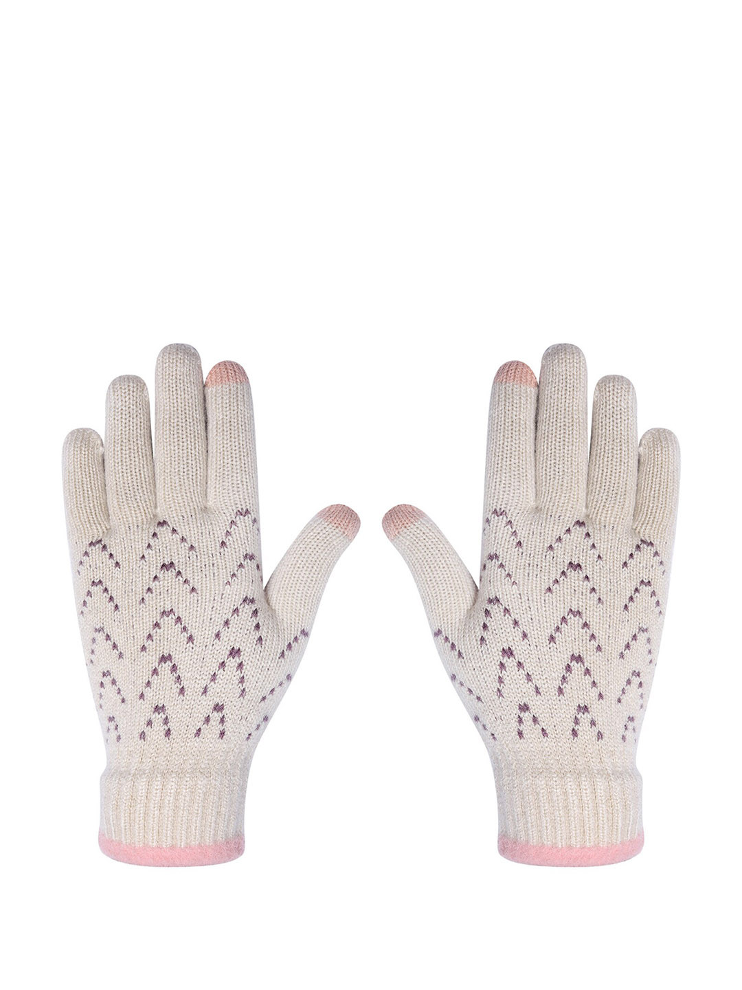 

LOOM LEGACY Women Knitted Design Winter Acrylic Woollen Hand Gloves, Cream