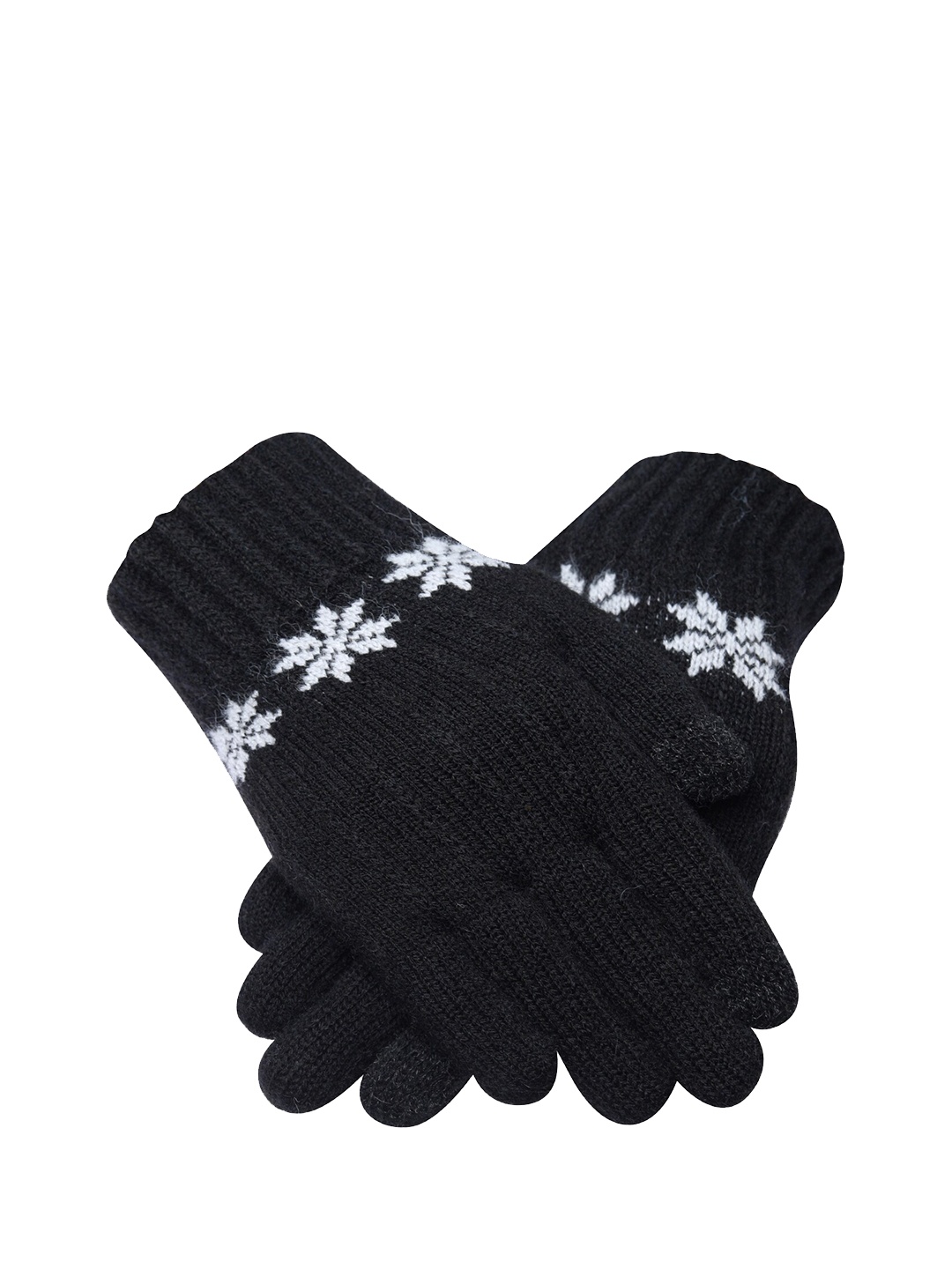 

LOOM LEGACY Women Knitted Design Winter Acrylic Woollen Gloves, Black