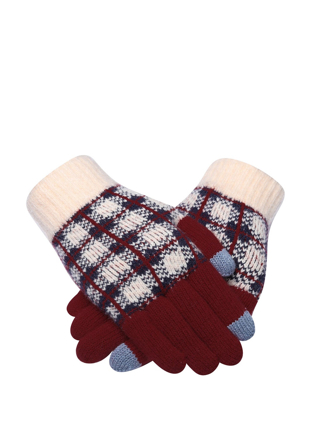 

LOOM LEGACY Women Knitted Design Winter Acrylic Woollen Gloves, Red