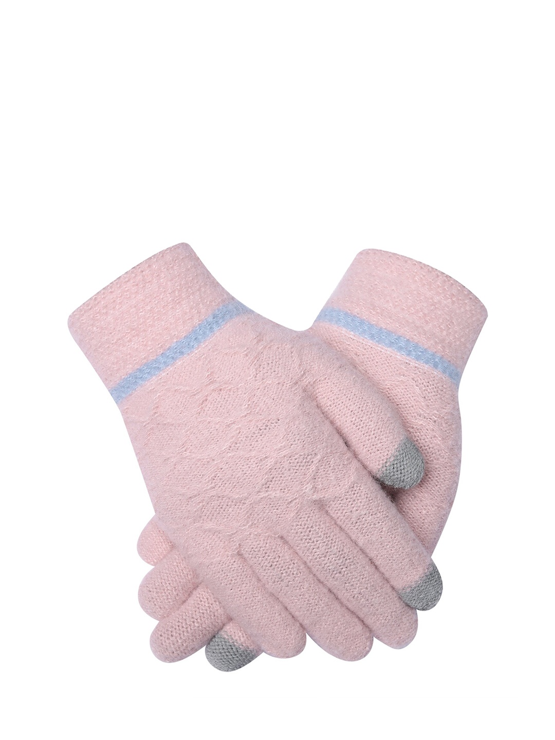 

LOOM LEGACY Women Winter Acrylic Woolen Self Design Hand Gloves, Pink