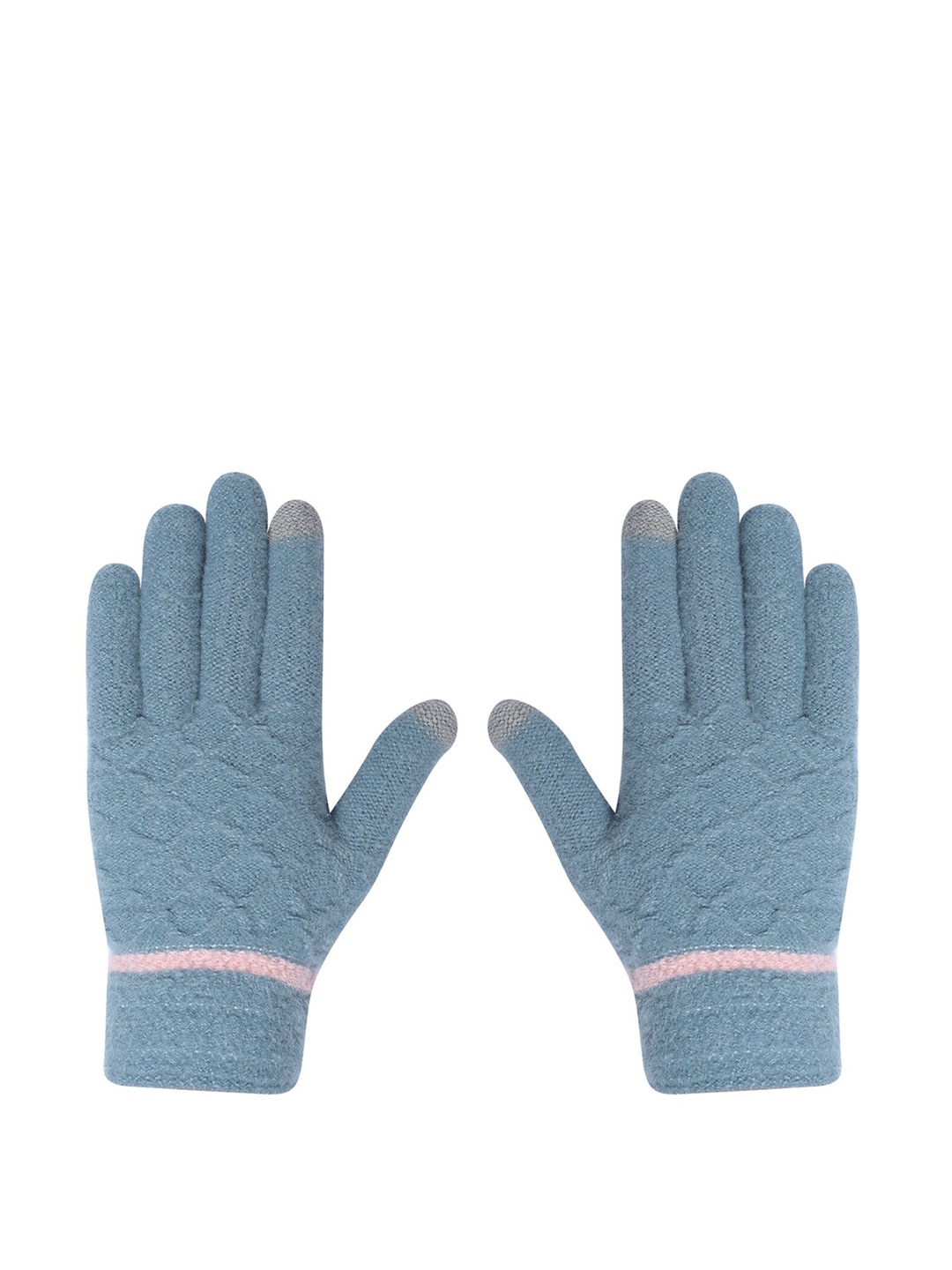 

LOOM LEGACY Women Winter Acrylic Woolen Self Design Hand Gloves, Blue
