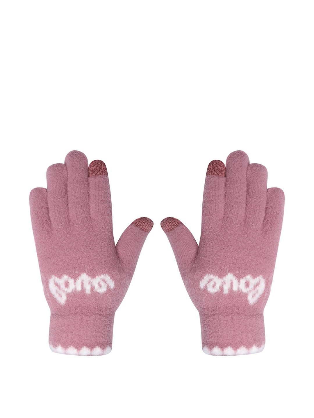 

LOOM LEGACY Women Knitted Design Winter Acrylic Hand Gloves, Magenta