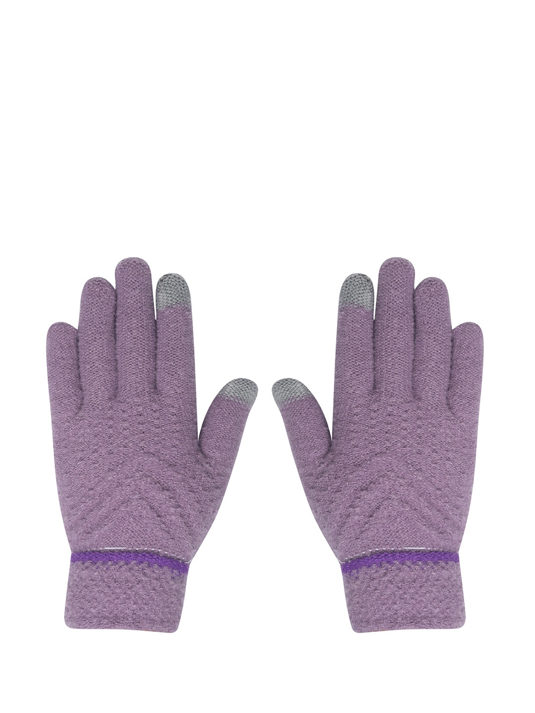 

LOOM LEGACY Women Knitted Design Winter Acrylic Woollen Hand Gloves, Purple
