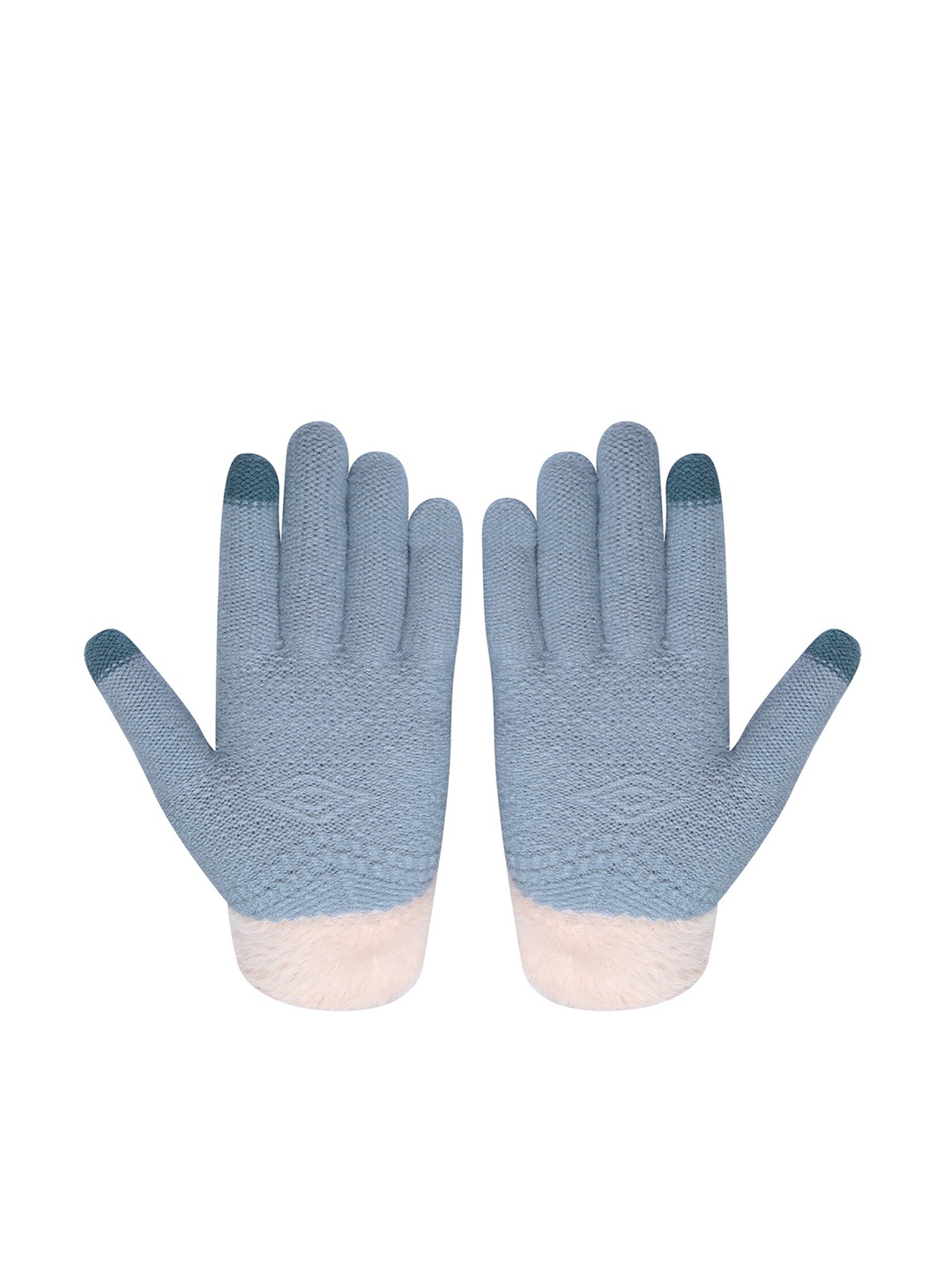 

LOOM LEGACY Women Knitted Design Winter Acrylic Woollen Hand Gloves, Blue