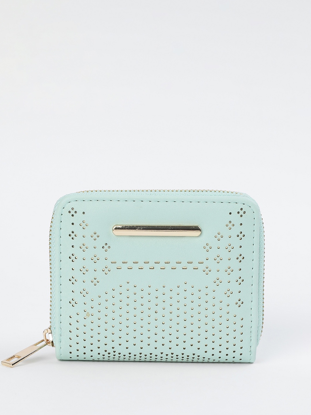 

max Women Geometric Self Design Zip Around Wallet, Green