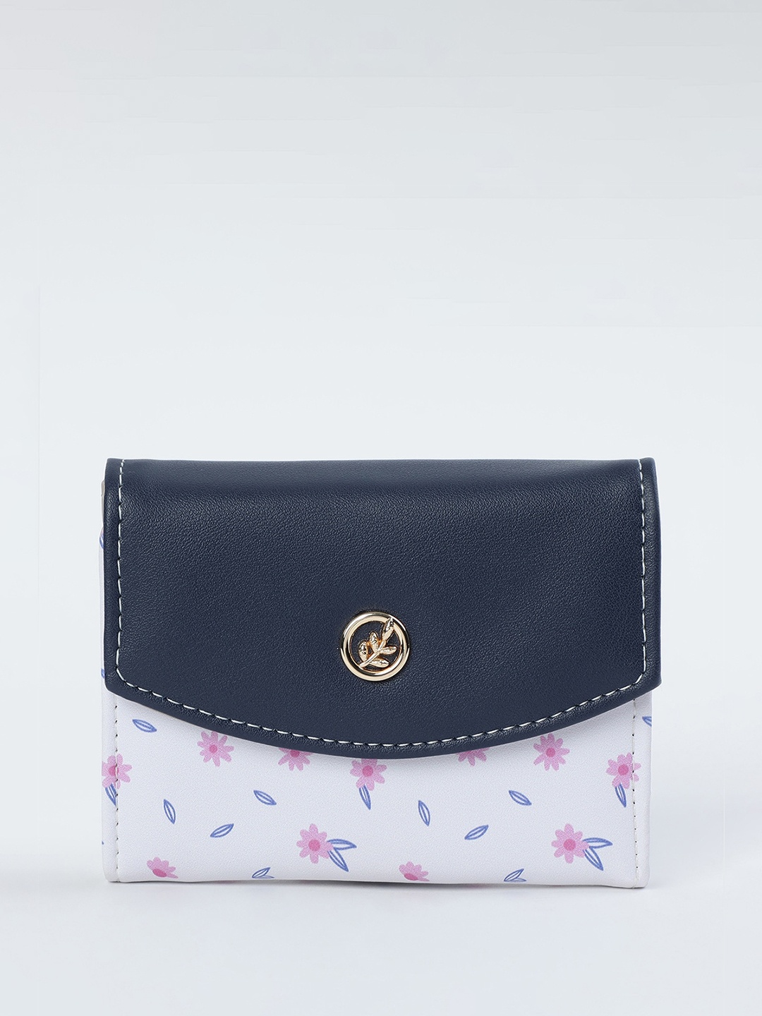 

max Women Floral Printed Three Fold Wallet, Navy blue