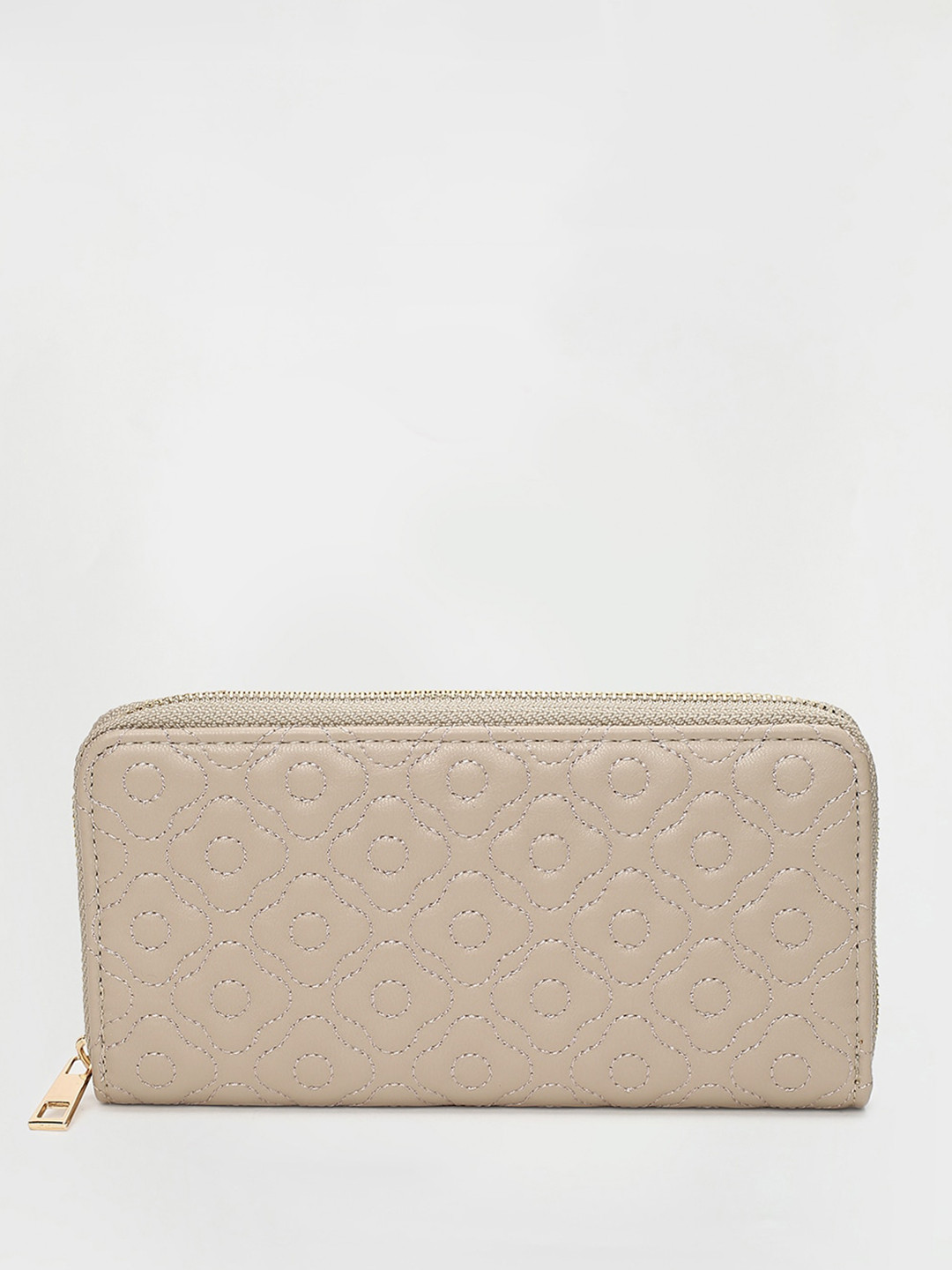 

max Women Self Design Zip Around Wallet, Beige