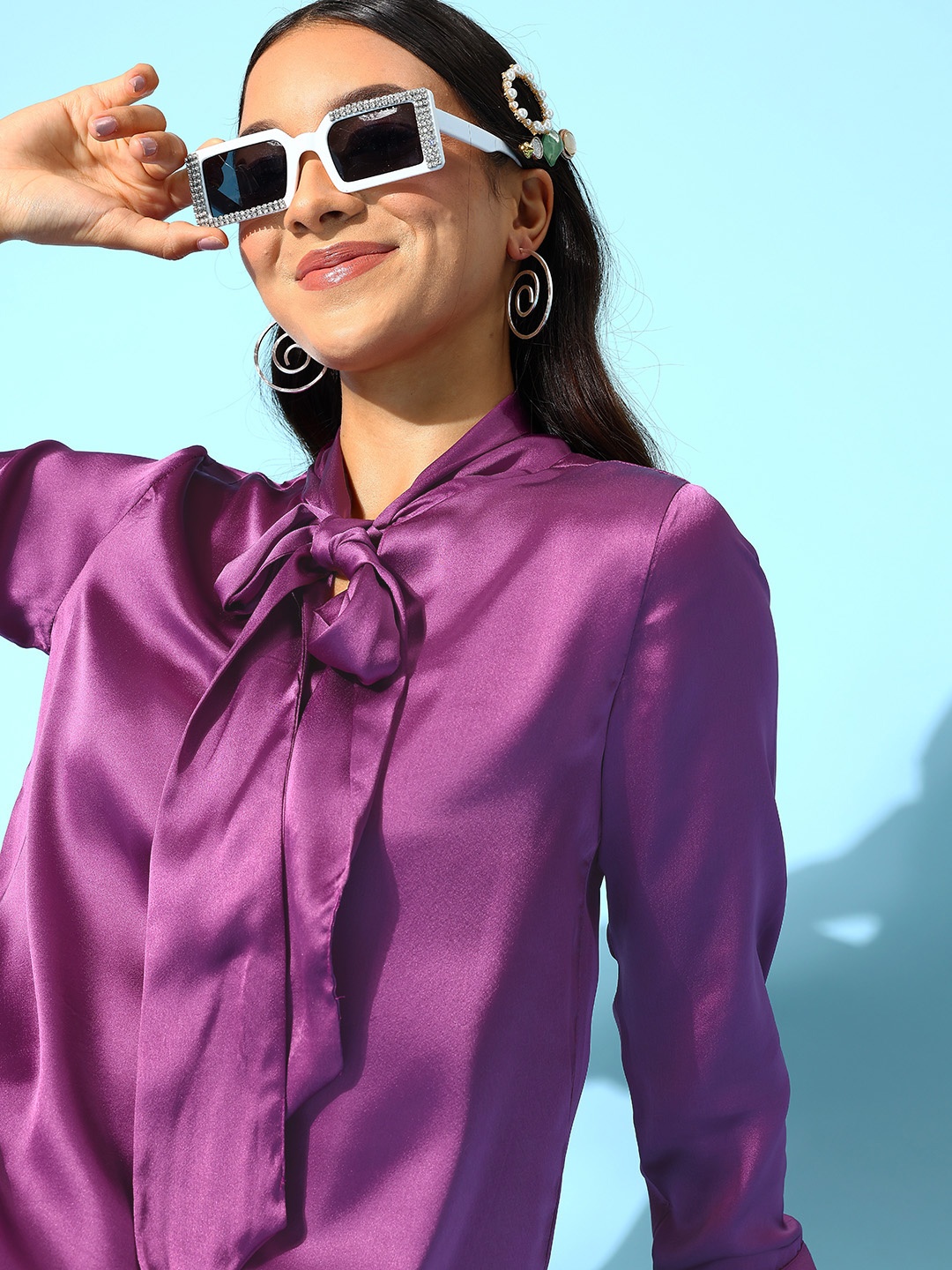

all about you Women Satin Co-Ords Set, Purple