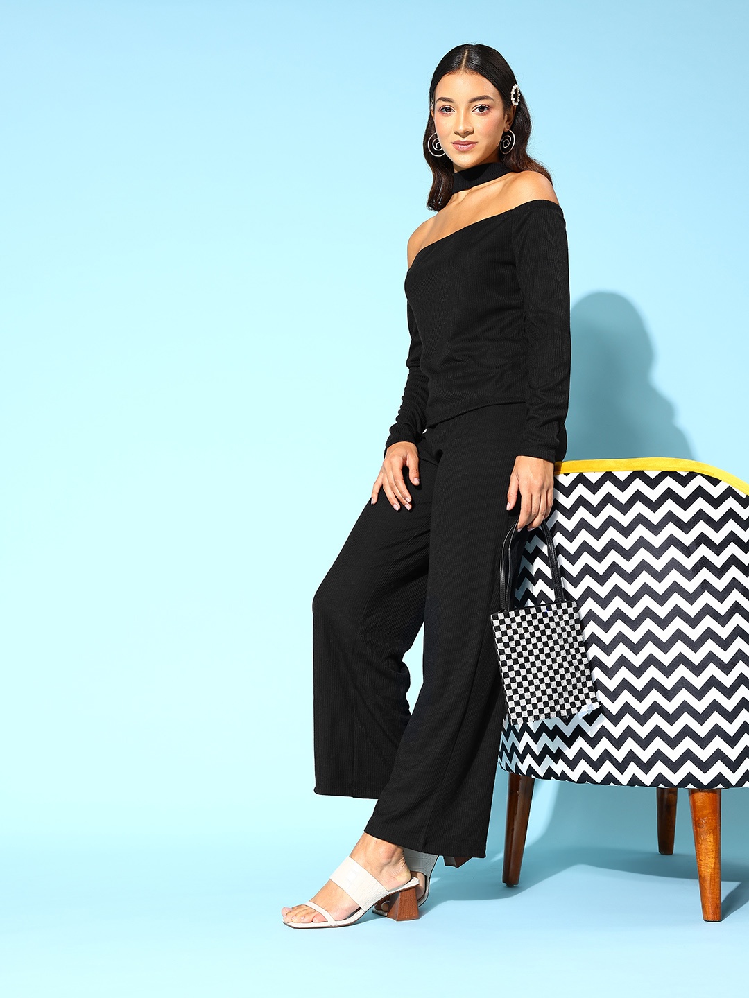 

all about you Women Off-Shoulder Pure Cotton Bardot Co-Ords Set, Black