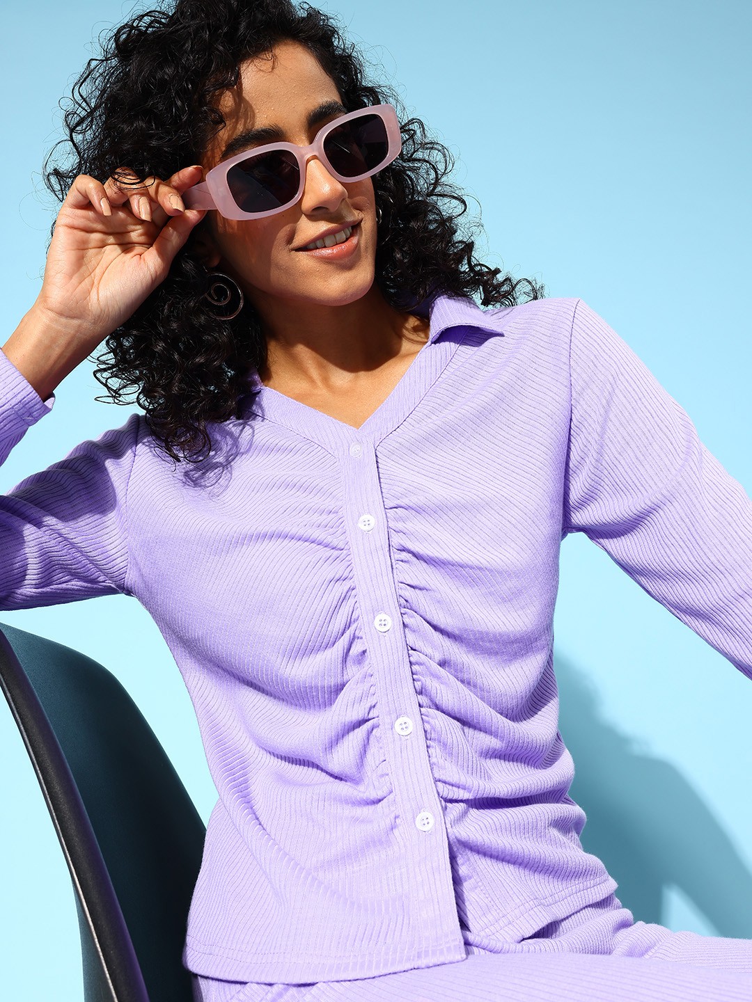 

all about you Women Ribbed Pure Cotton Co-Ords Set, Lavender