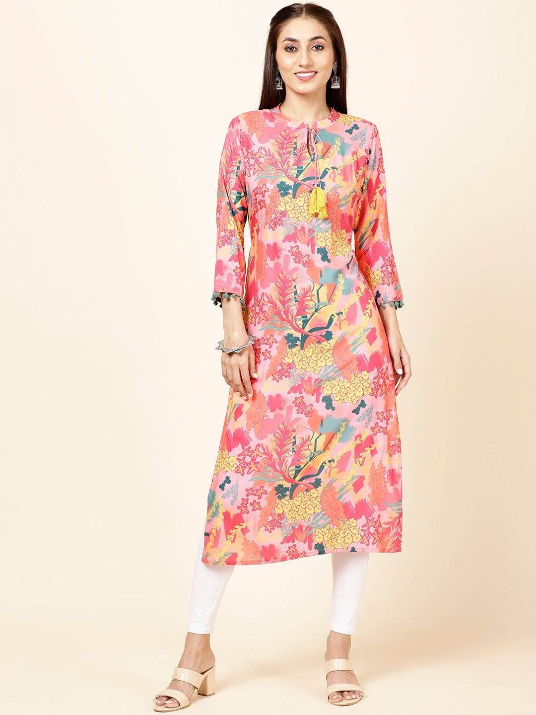 

Meena Bazaar Floral Printed Regular Cotton Kurta, Pink