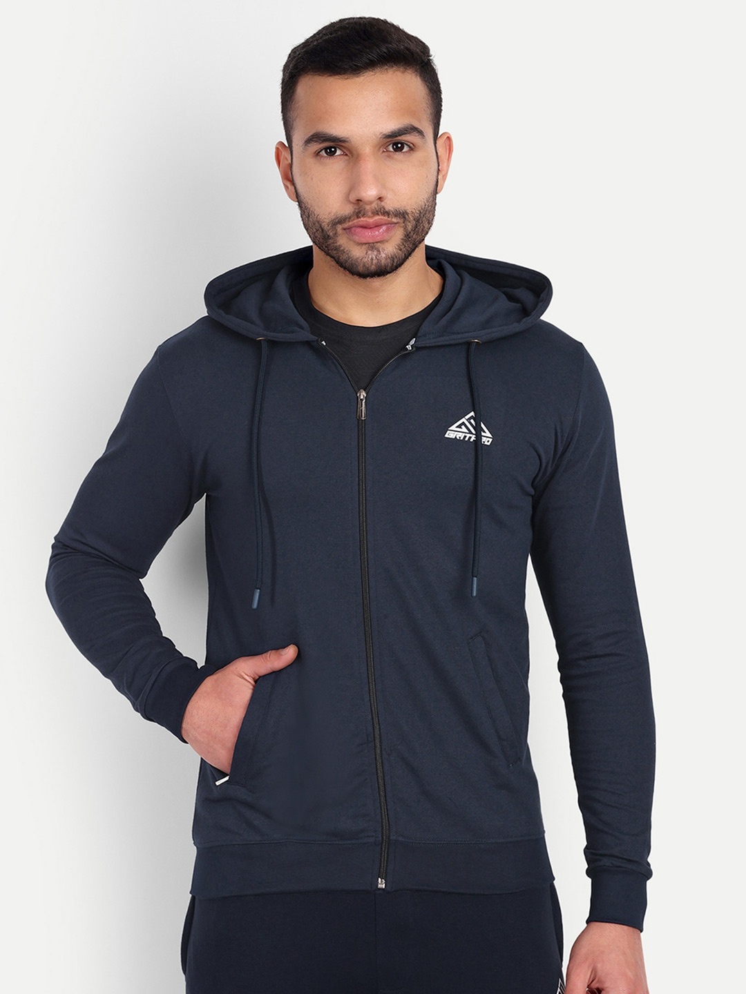 

GRITPRO Men Hooded Kangaroo Pocket Cotton Sweatshirt, Navy blue