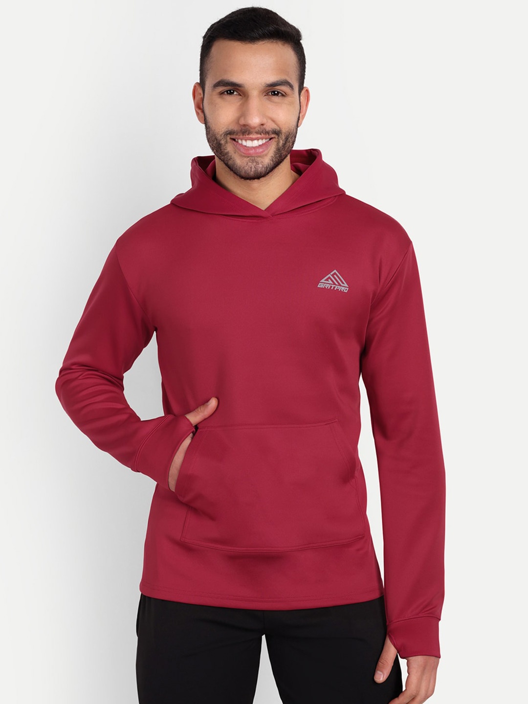 

GRITPRO Men Hooded Kangaroo Pocket Sweatshirt, Red