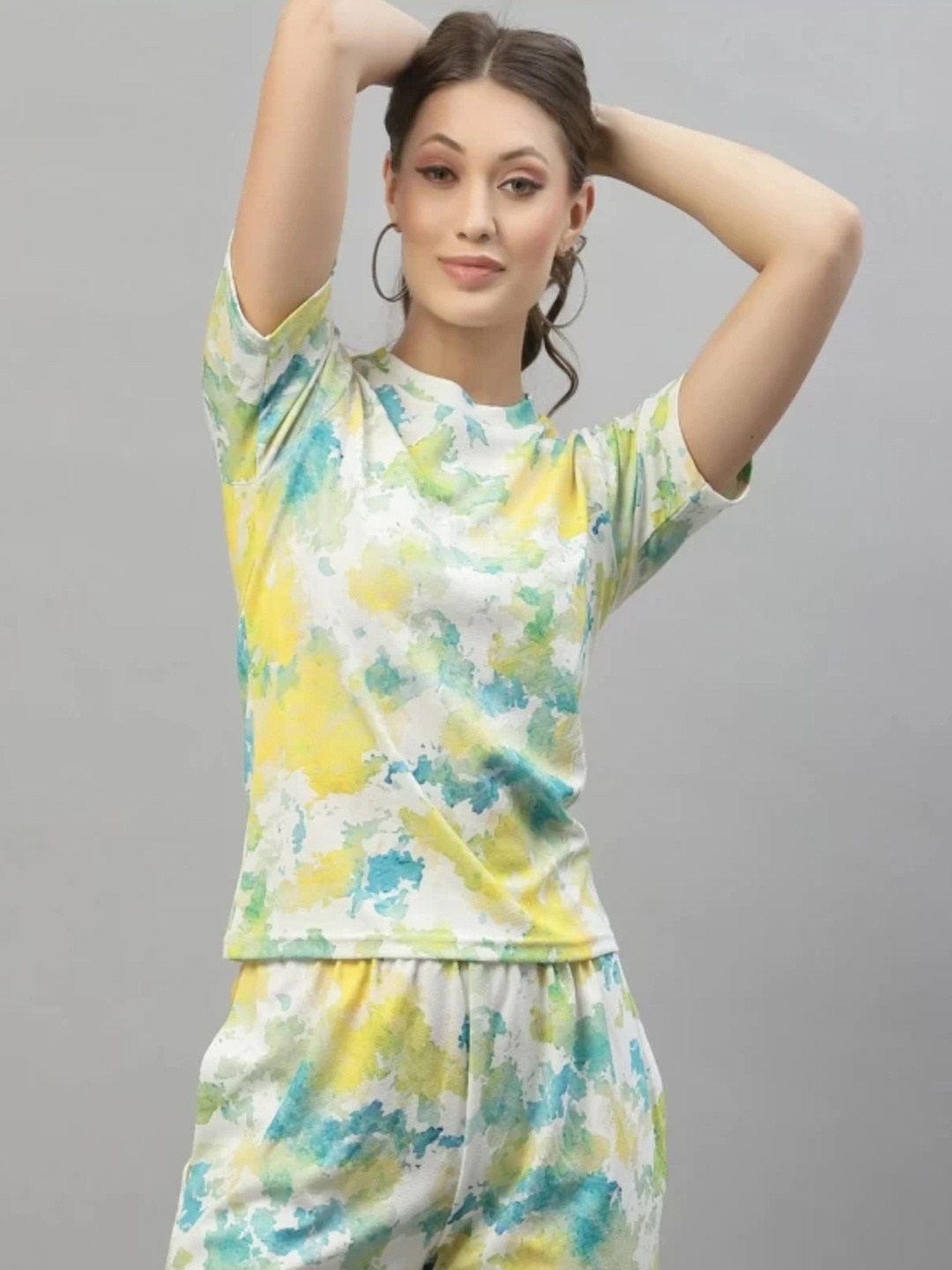 

Ekta Textiles Tie & Dyed Pure Cotton T-Shirt & Joggers, Green