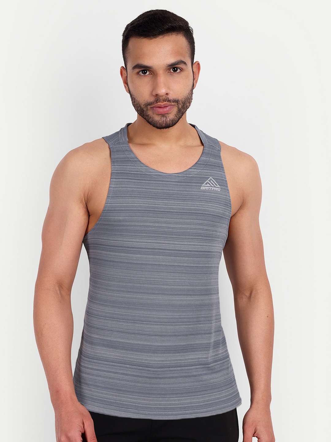 

GRITPRO Slim Fit Striped Sleeveless Training Vest, Grey