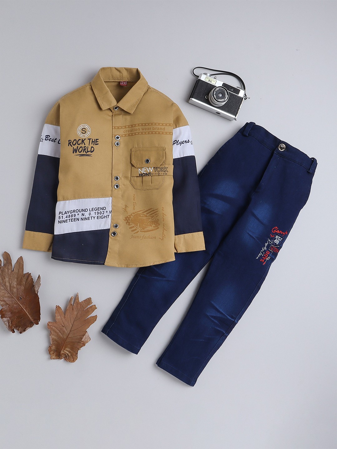 

FOURFOLDS Boys Printed Shirt With Trousers, Brown
