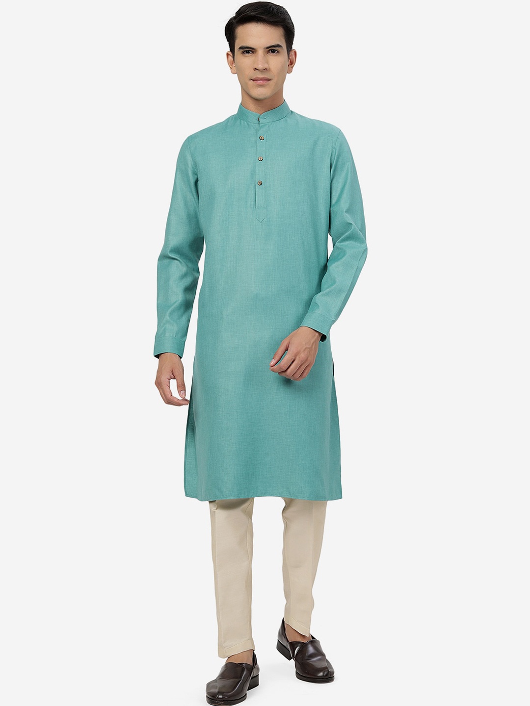 

Modi Kurta Band Collar Cotton Regular Kurtas, Green