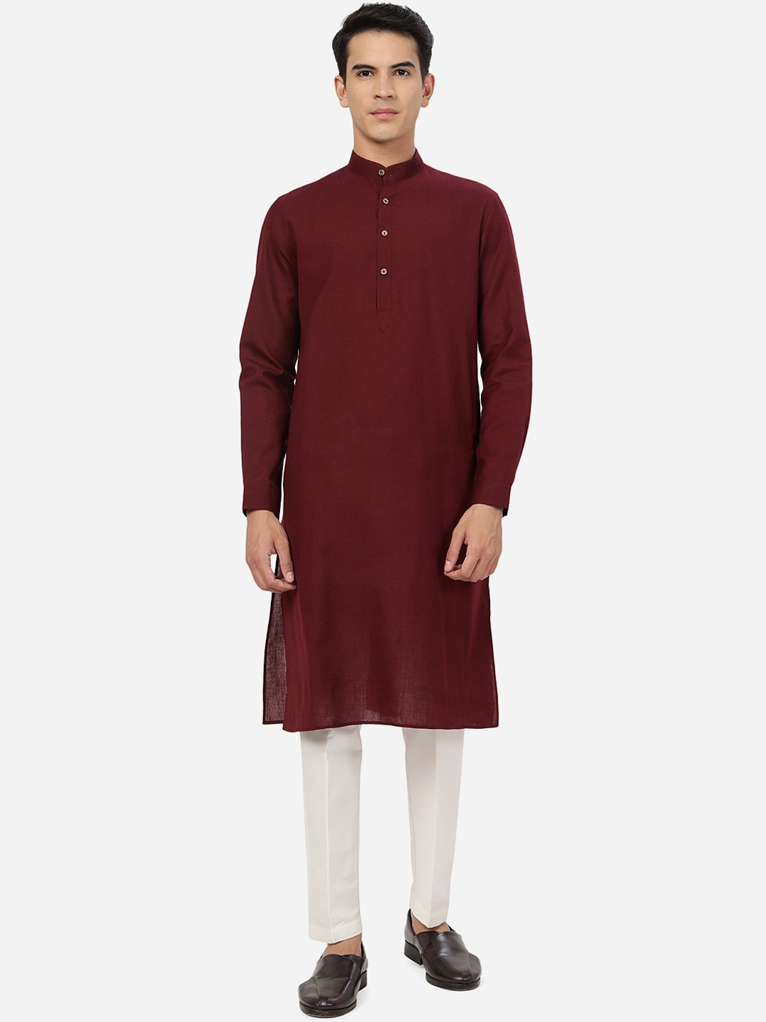 

Modi Kurta Mandarin Collar Linen Kurta, Maroon