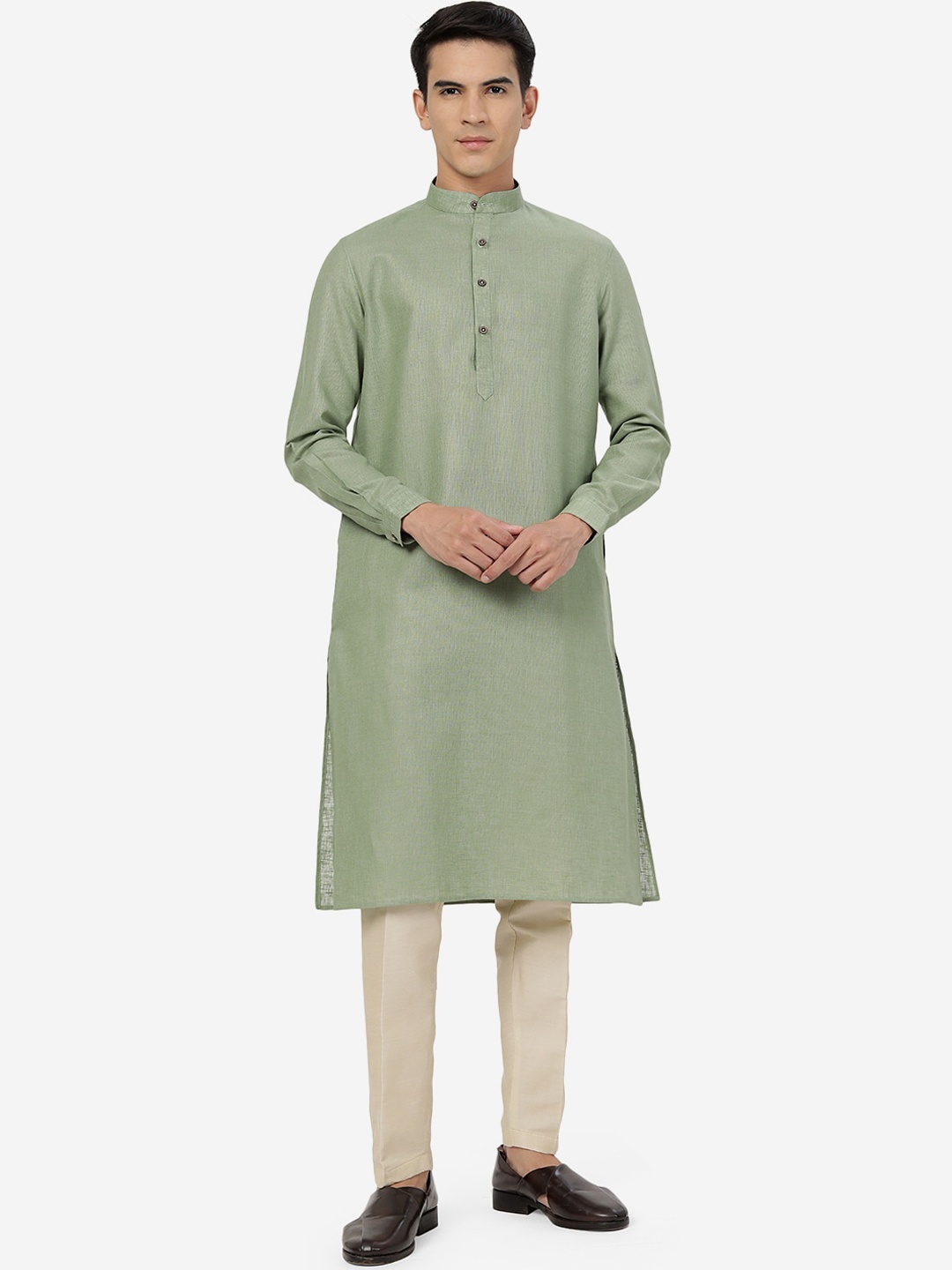

Modi Kurta Band Collar Cotton Regular Kurtas, Green