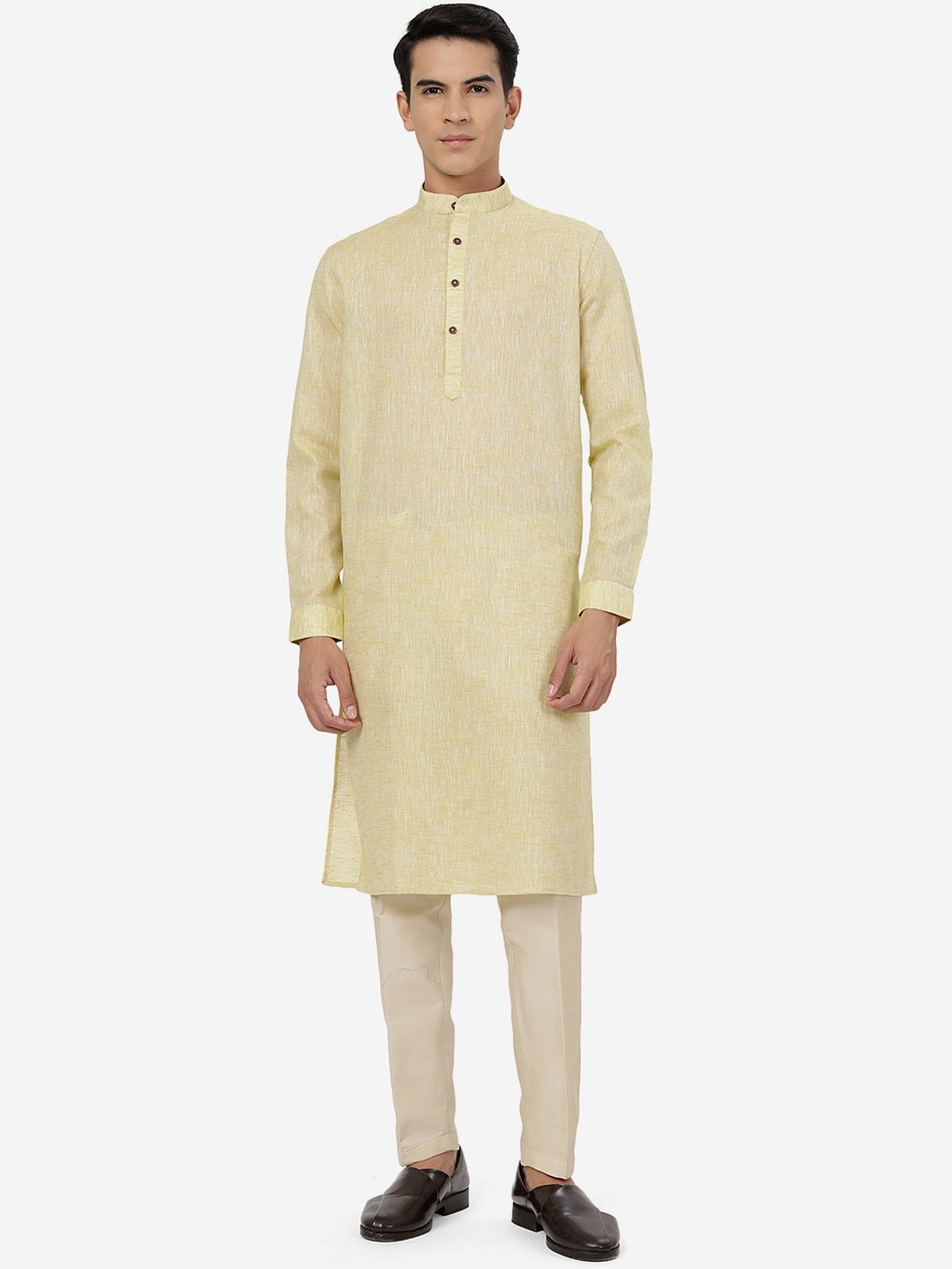 

Modi Kurta Band Collar Cotton Regular Kurtas, Yellow