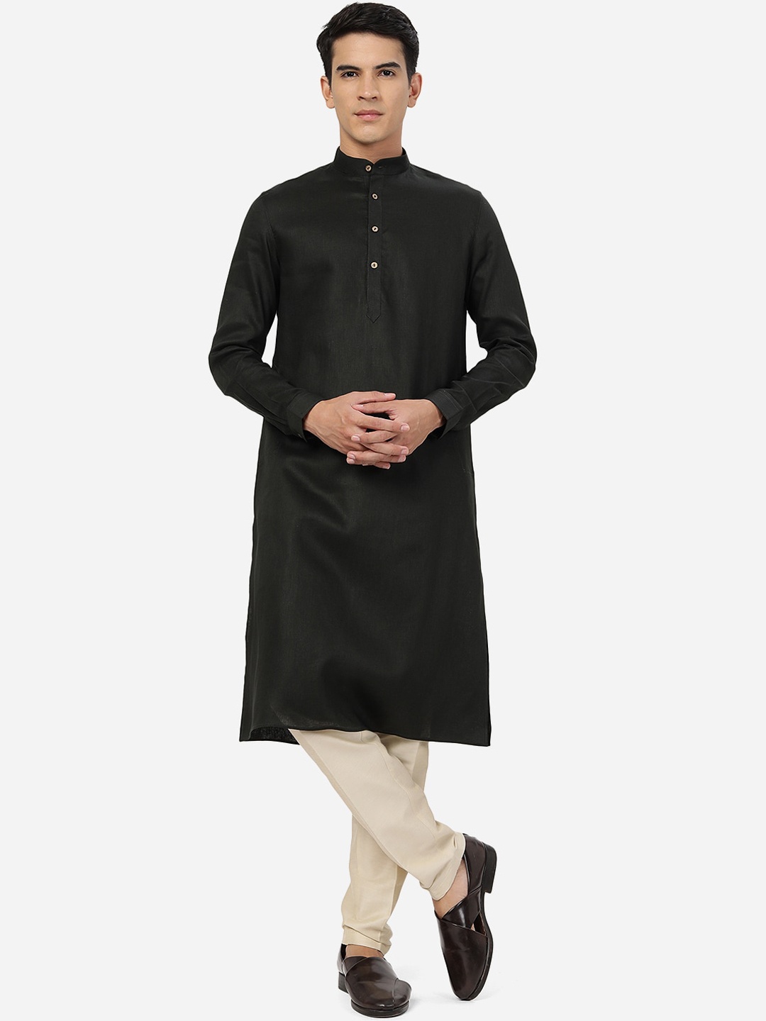 

Modi Kurta Mandarin Collar Long Sleeves Kurtas, Black