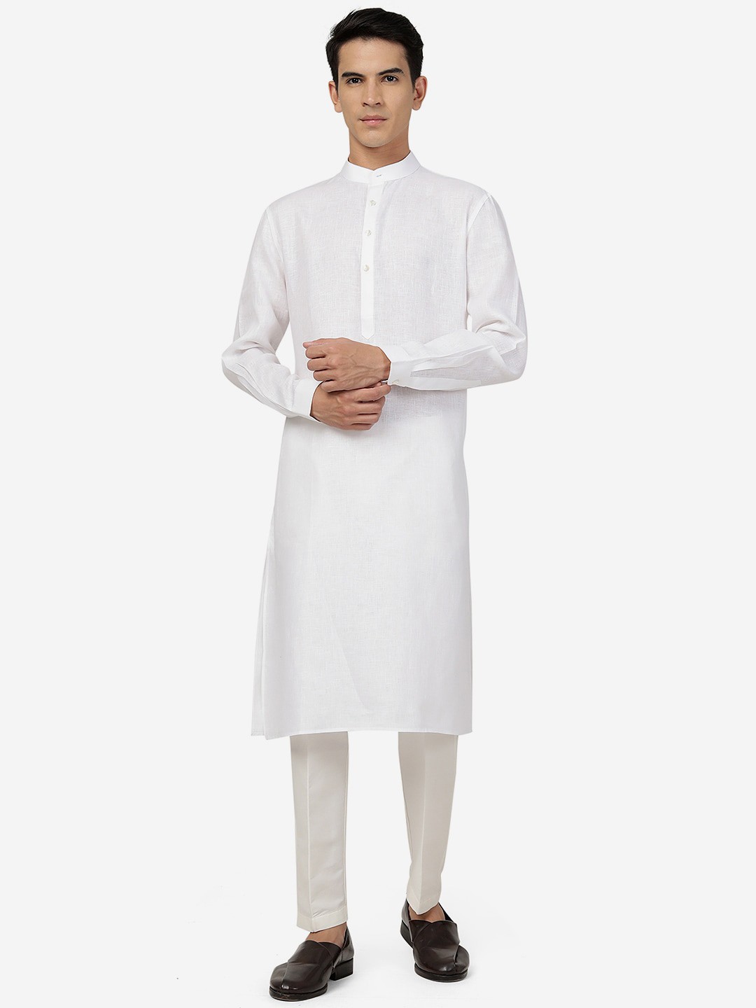 

Modi Kurta Mandarin Collar Linen Kurta, White