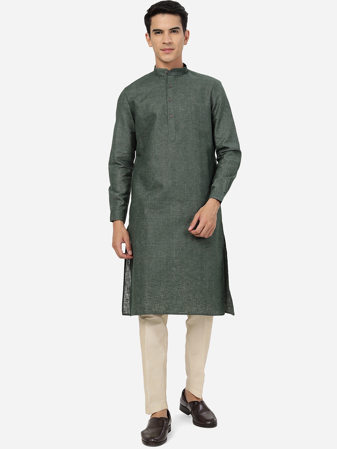 

Modi Kurta Mandarin Collar Regular Fit Kurta, Green