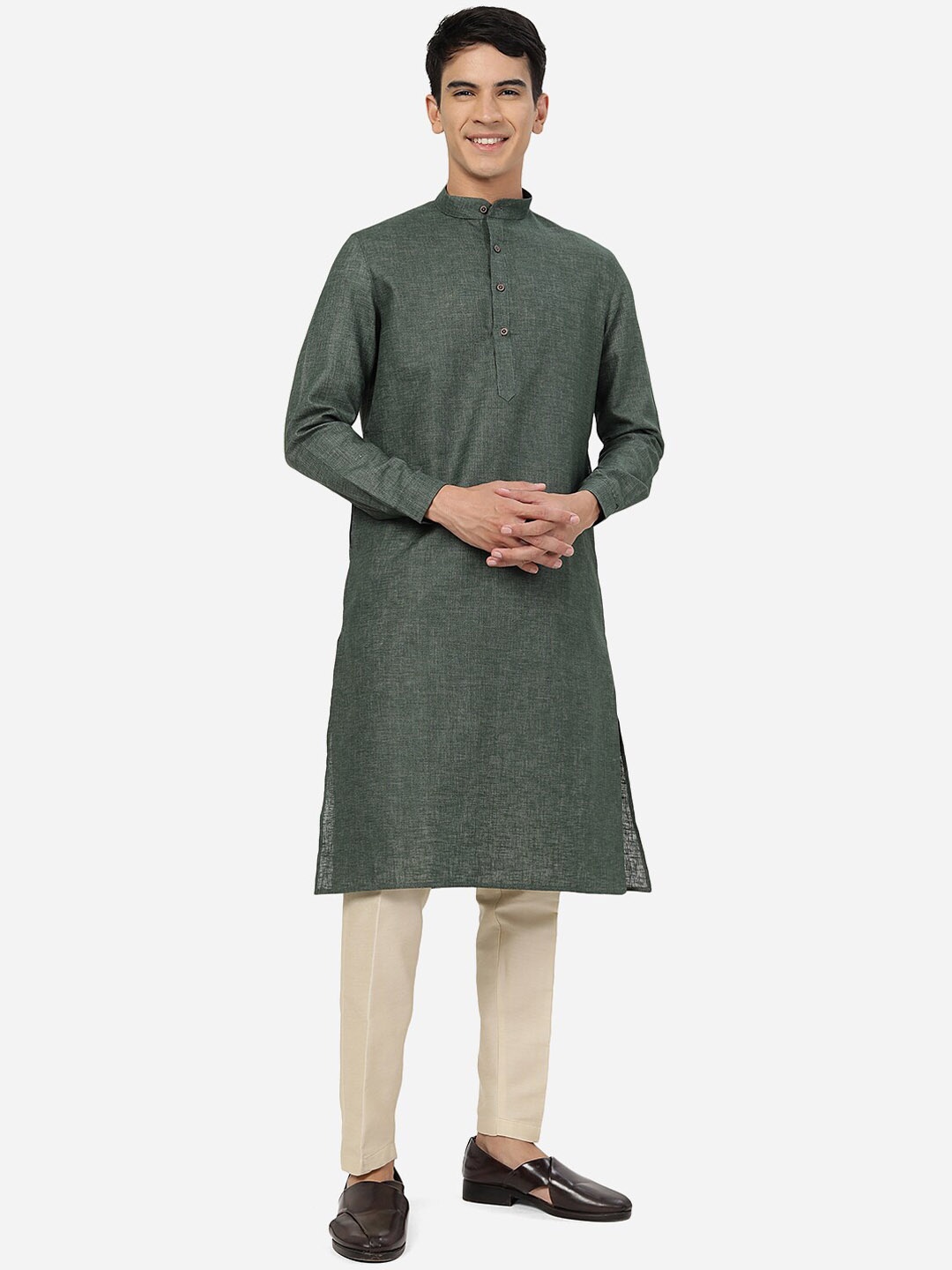 

Modi Kurta Mandarin Collar Regular Fit Kurta, Green