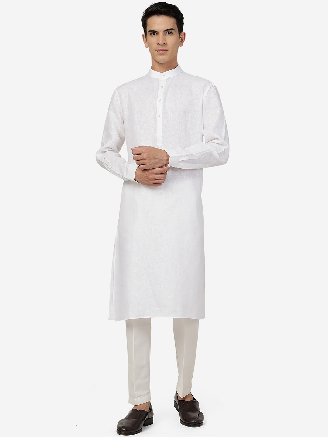 

Modi Kurta Mandarin Collar Linen Kurta, White