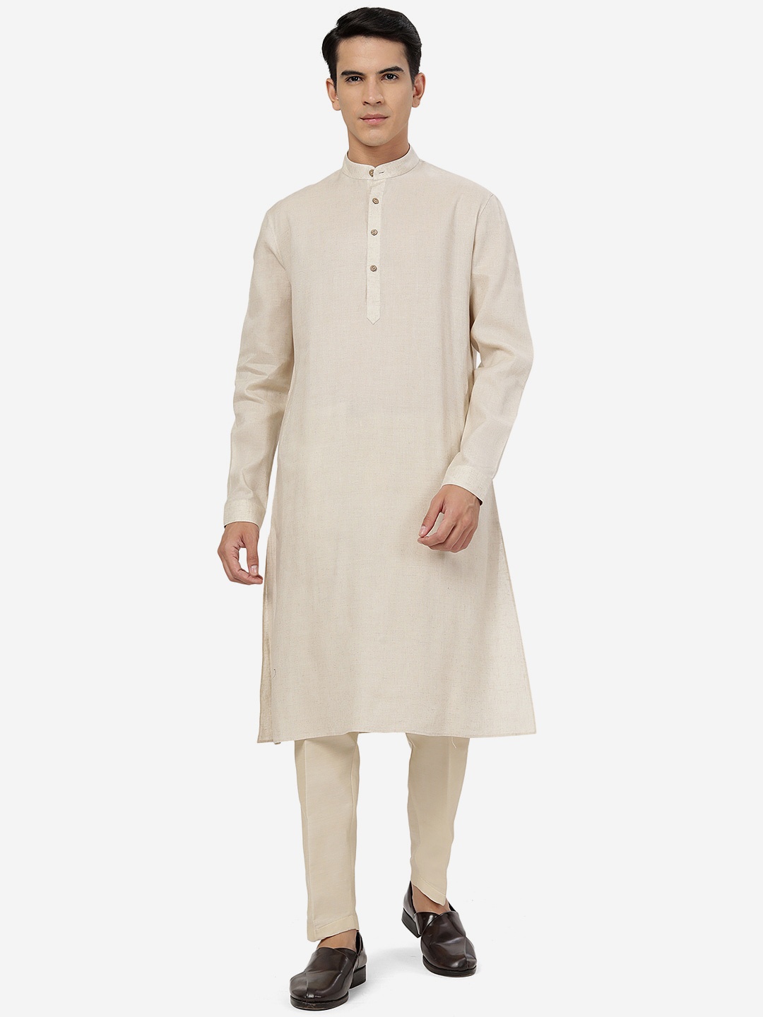 

Modi Kurta Band Collar Cotton Regular Kurtas, Beige