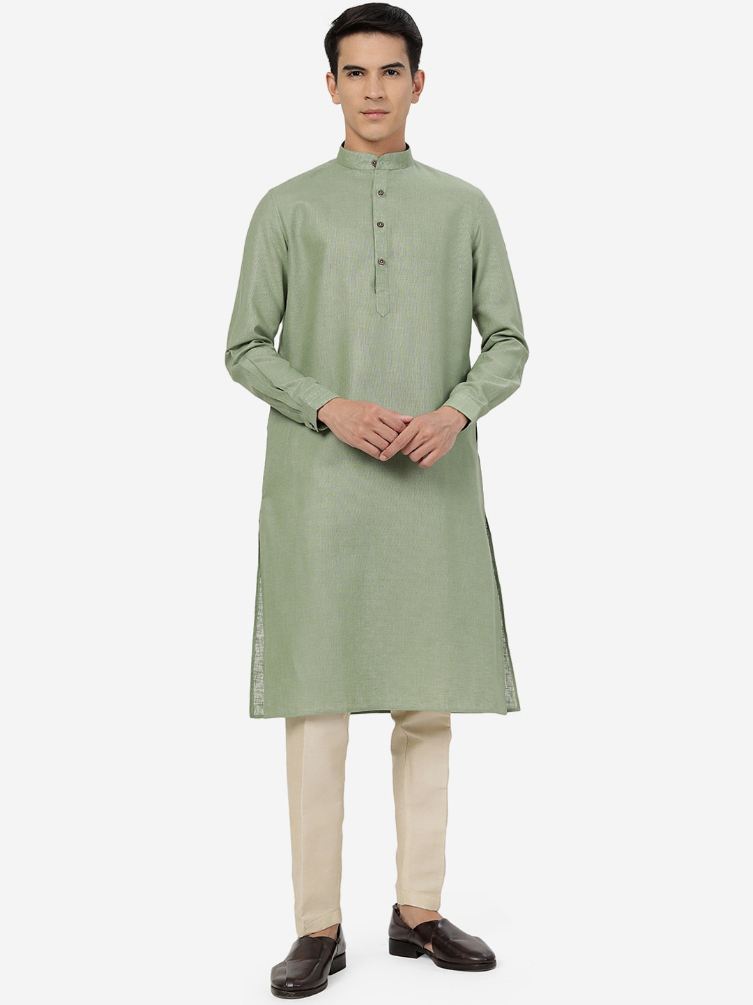 

Modi Kurta Band Collar Cotton Regular Kurtas, Green