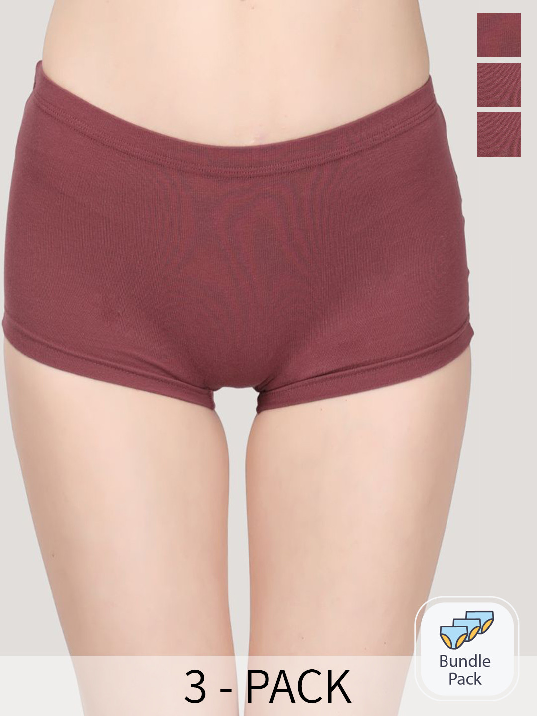 

Innocence Pack of 3 Mid-Rise Boy Shorts BBAPLIN91905_S, Maroon