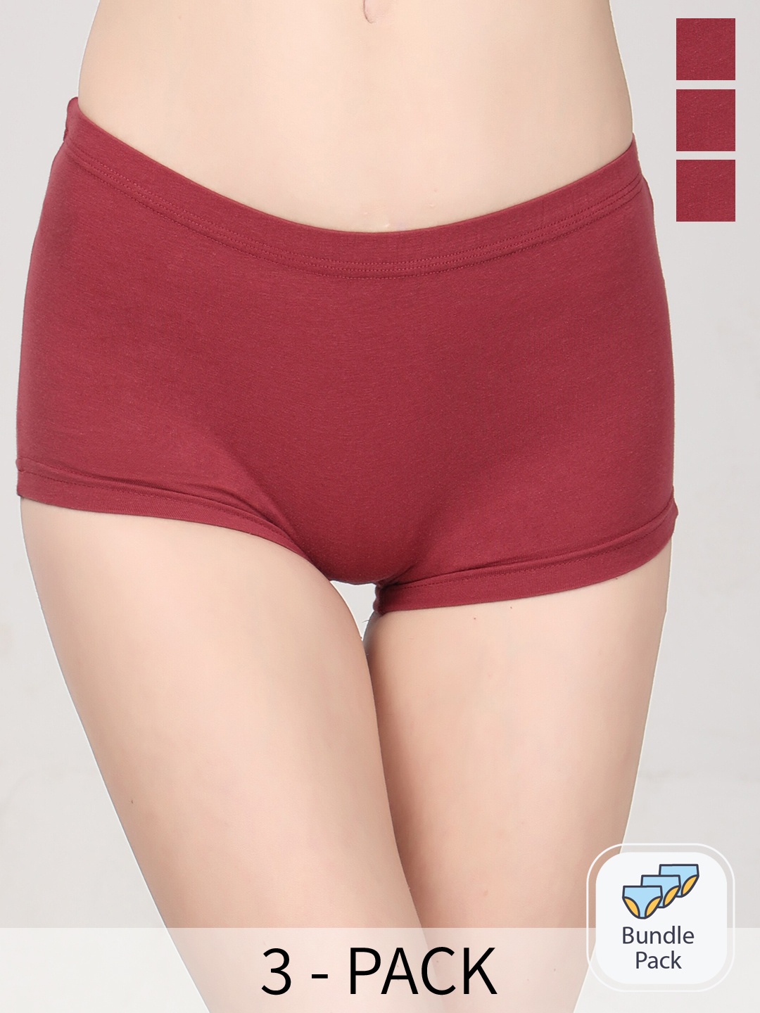 

Innocence Pack Of 3 Mid-Rise Boy Shorts Briefs, Maroon