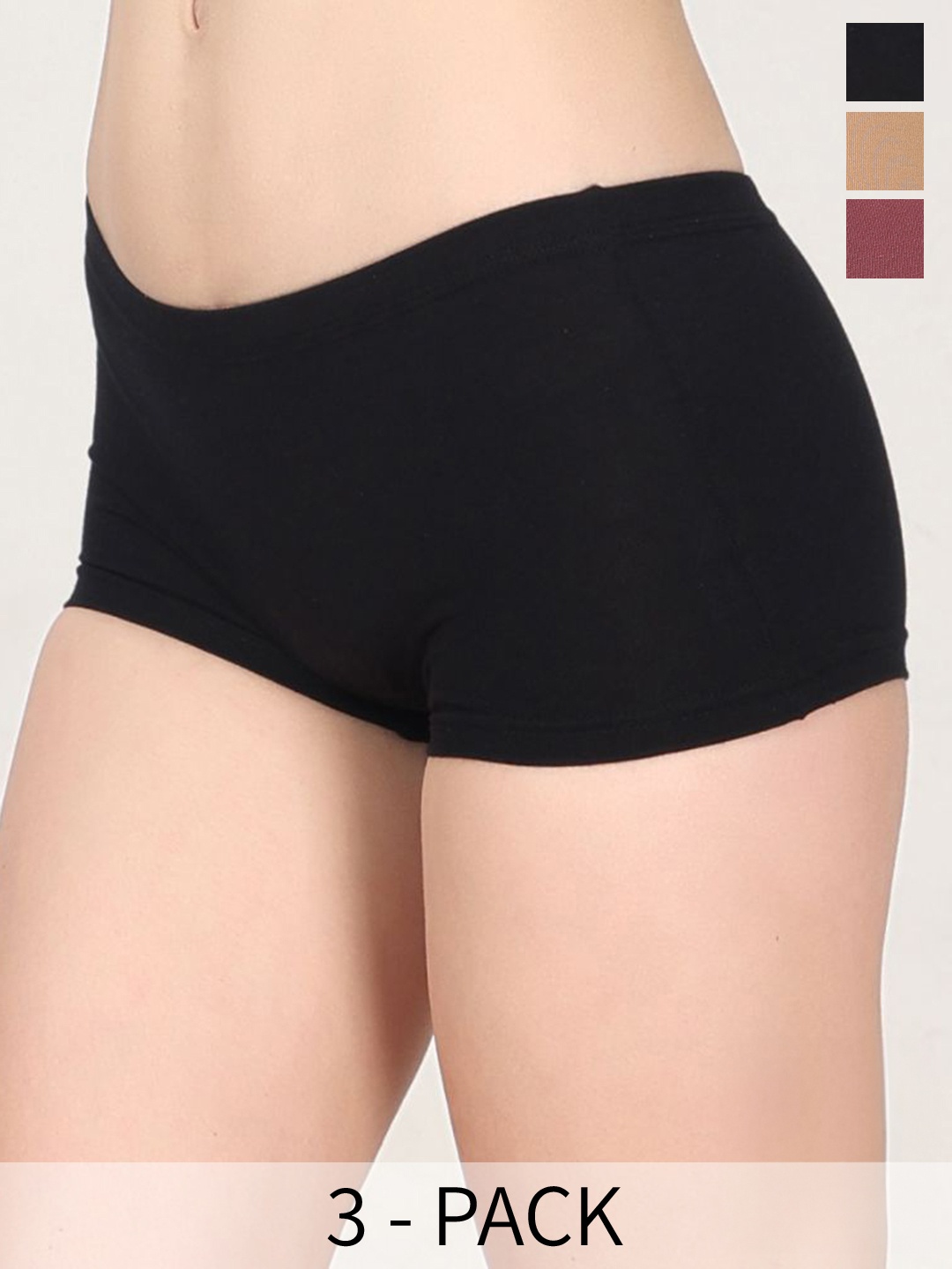 

Innocence Pack of 3 Mid-Rise Boy Shorts BBAPLIN91898_S, Brown