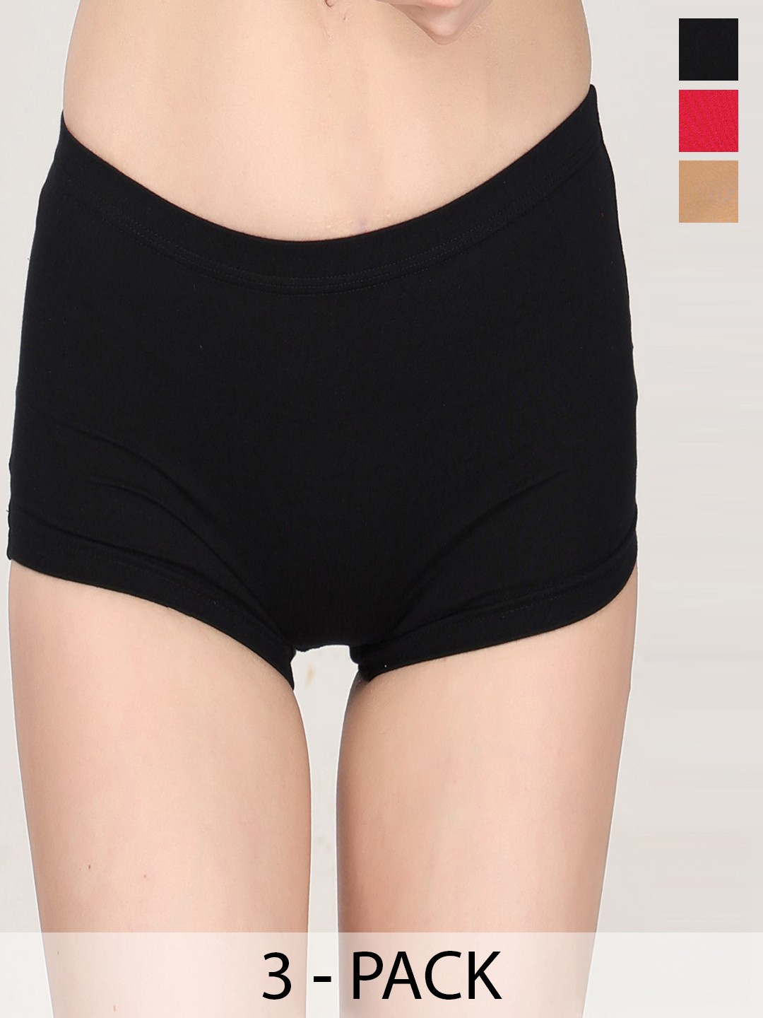 

Innocence Pack of 3 Mid-Rise Boy Shorts BBAPLIN91894_S, Brown