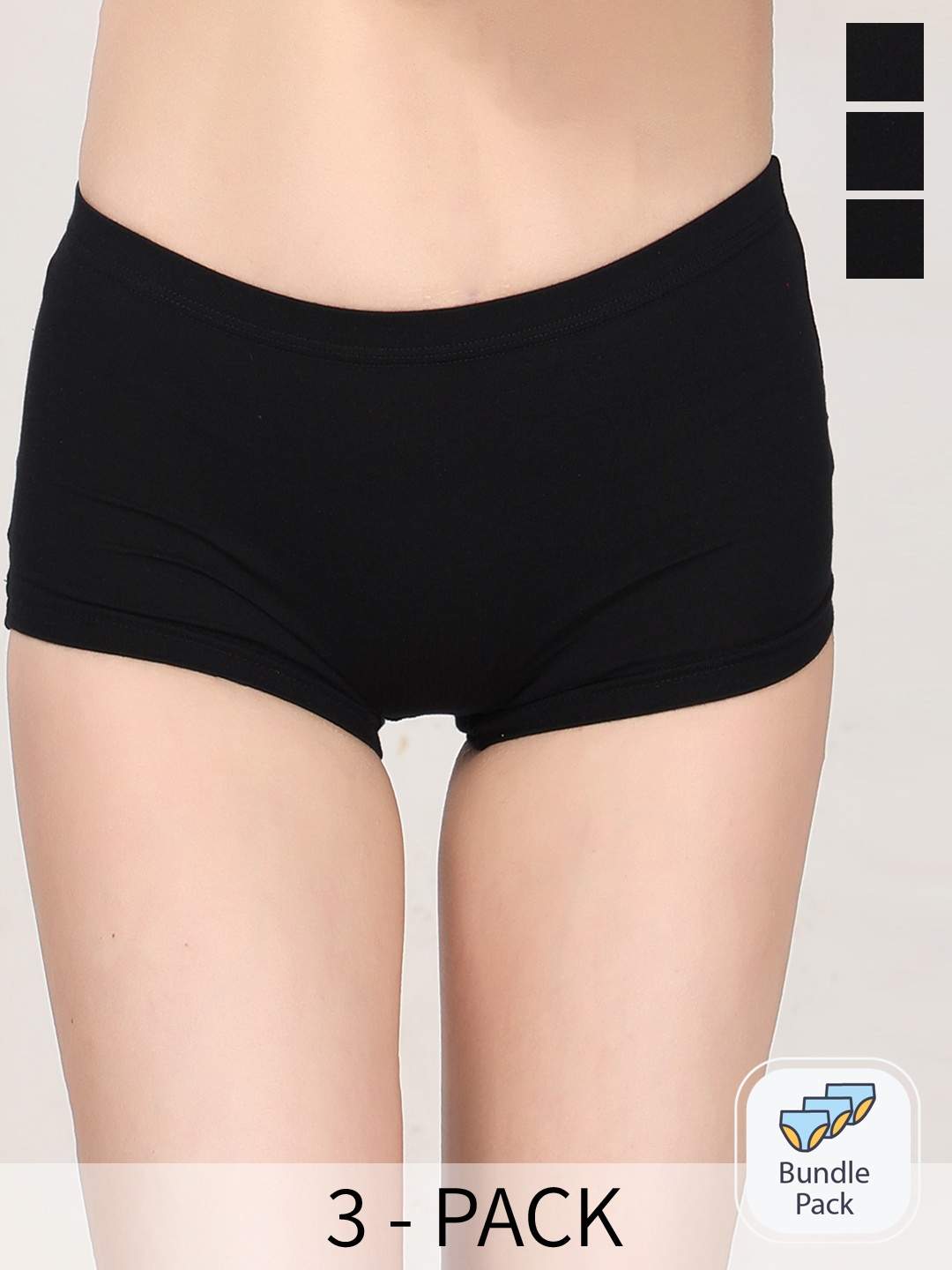 

Innocence Pack of 3 Mid-Rise Boy Shorts BBAPLIN91902_S, Black